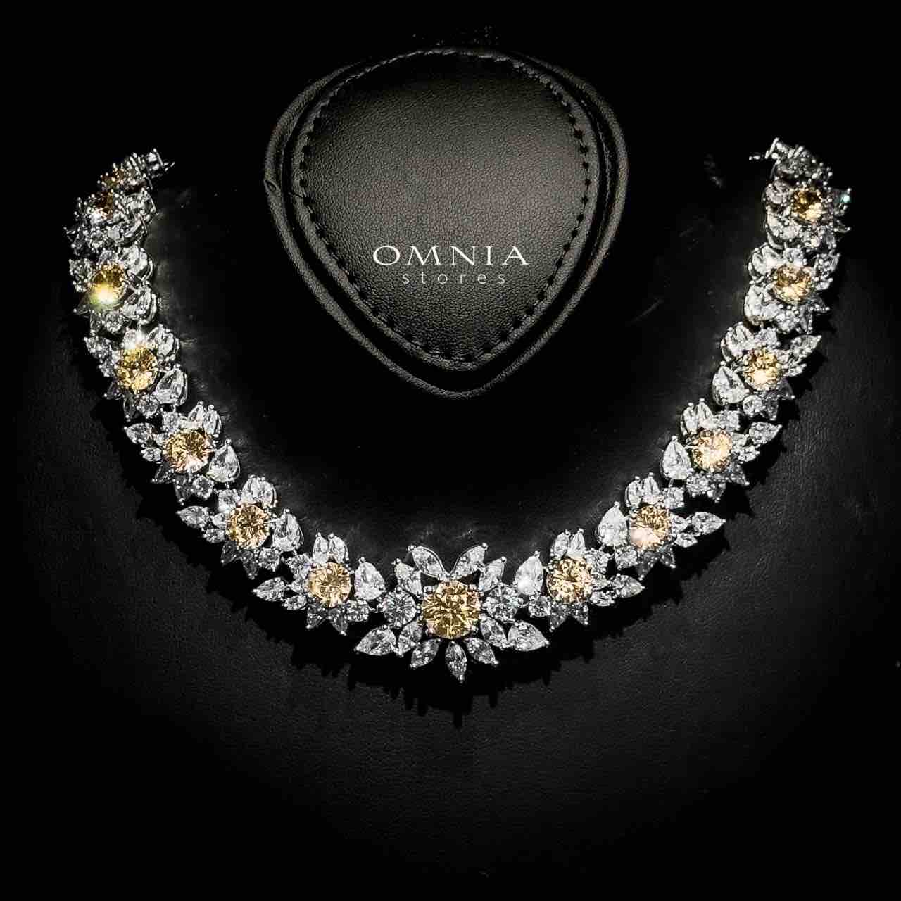 Omnia Nareen Yellow Bridal Full Set in High Quality Zircon Stone Rhodium Plated - OMNIASTORES KSA