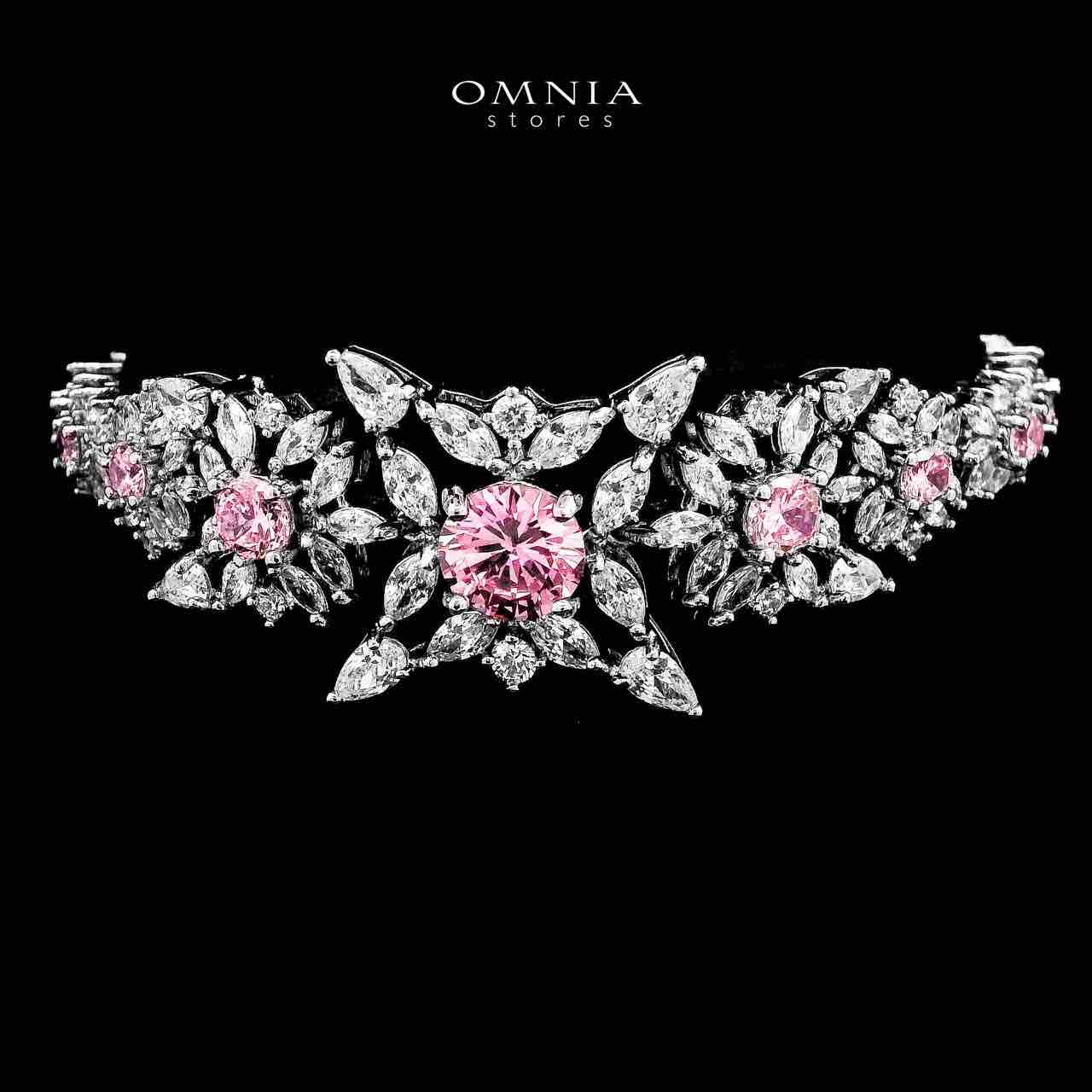 Omnia Nareen Pink Bridal Full Set in High Quality Zircon Stone Rhodium Plated