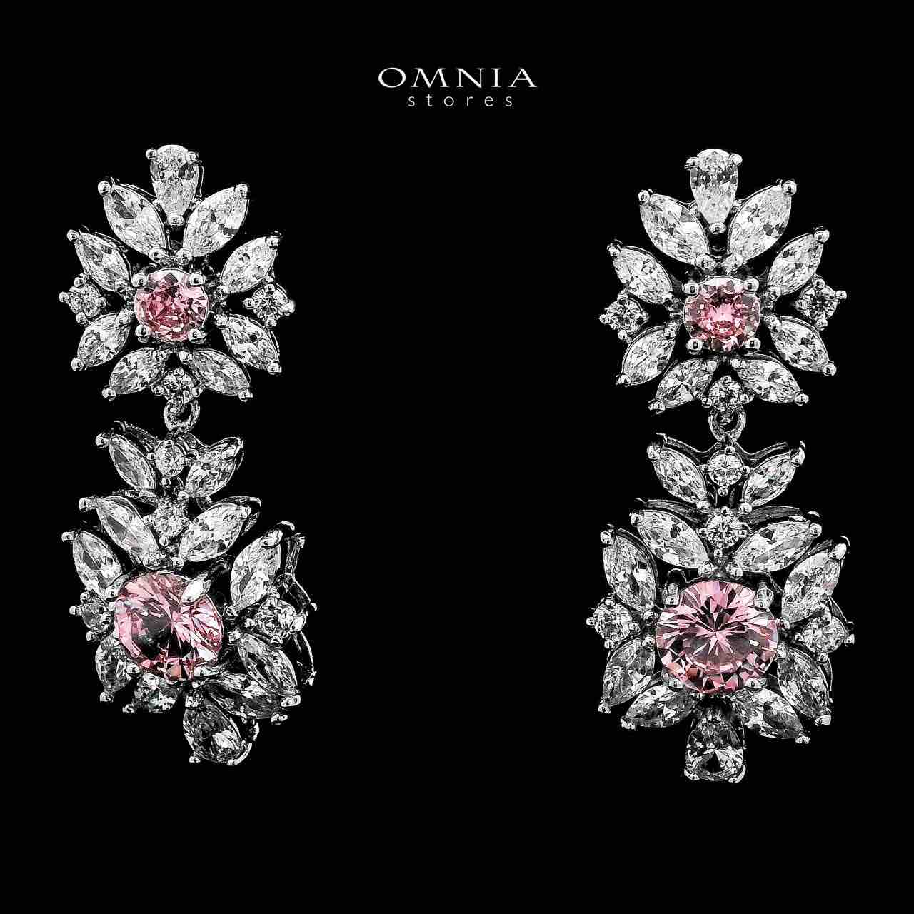 Omnia Nareen Pink Bridal Full Set in High Quality Zircon Stone Rhodium Plated
