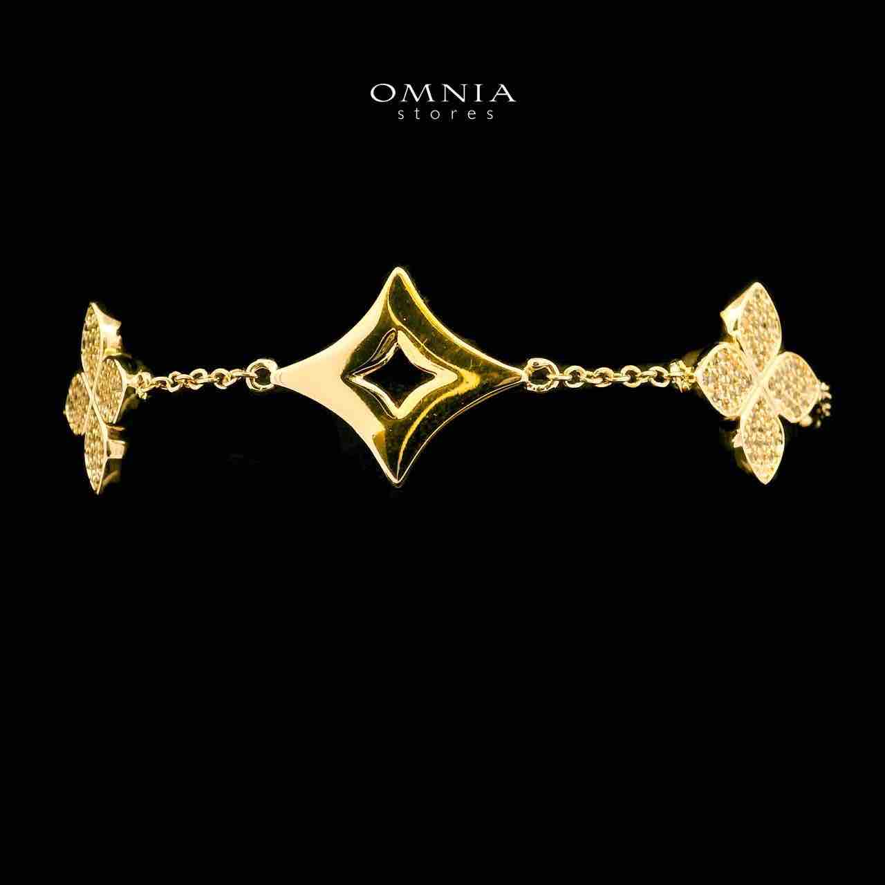 Omnia Golden Clove Long Chain Full Set with High-Quality Simulated Diamonds 18k Gold Plated 100cm