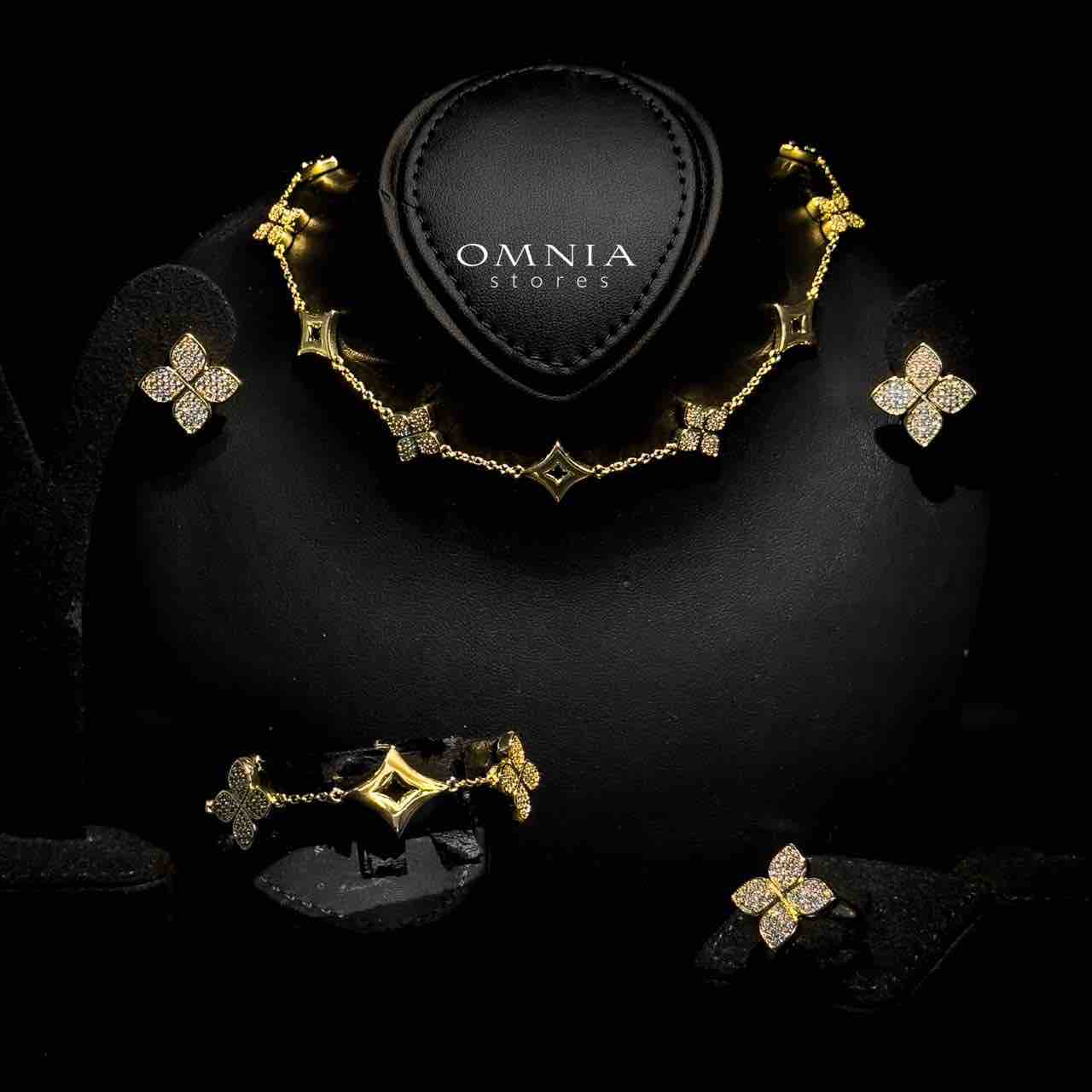 Omnia Golden Clove Choker Full Set with High-Quality Simulated Diamonds Gold Plated - OMNIASTORES UAE