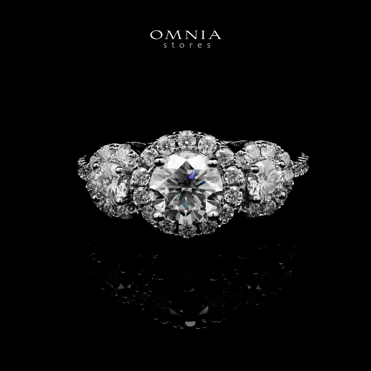 Omnia Fawzia White Ring 92.5 Silver Certified in High Quality Moissanite Stone