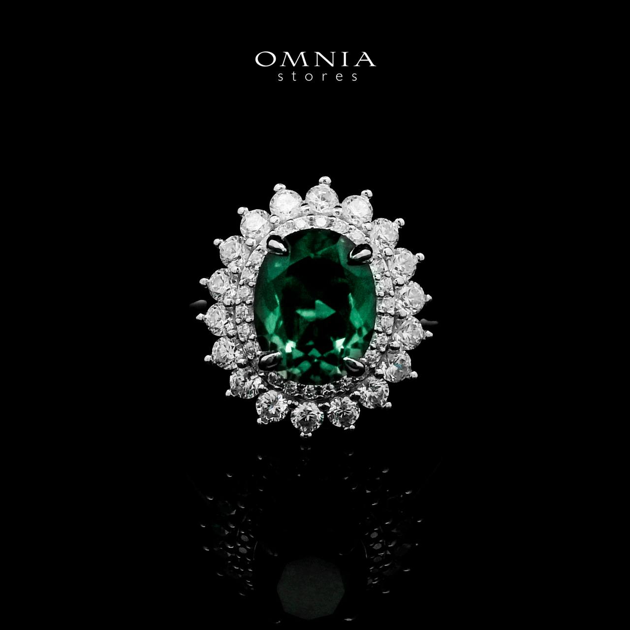 Omnia Hawra Green Ring 92.5 Silver Certified in High Quality Lab Grown Emerald Stone