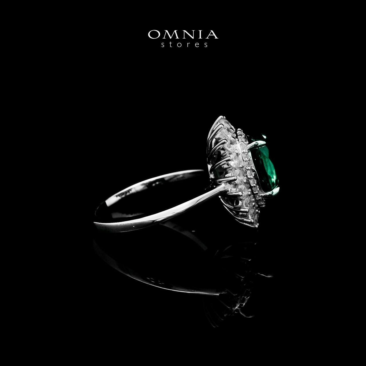 Omnia Hawra Green Ring 92.5 Silver Certified in High Quality Lab Grown Emerald Stone