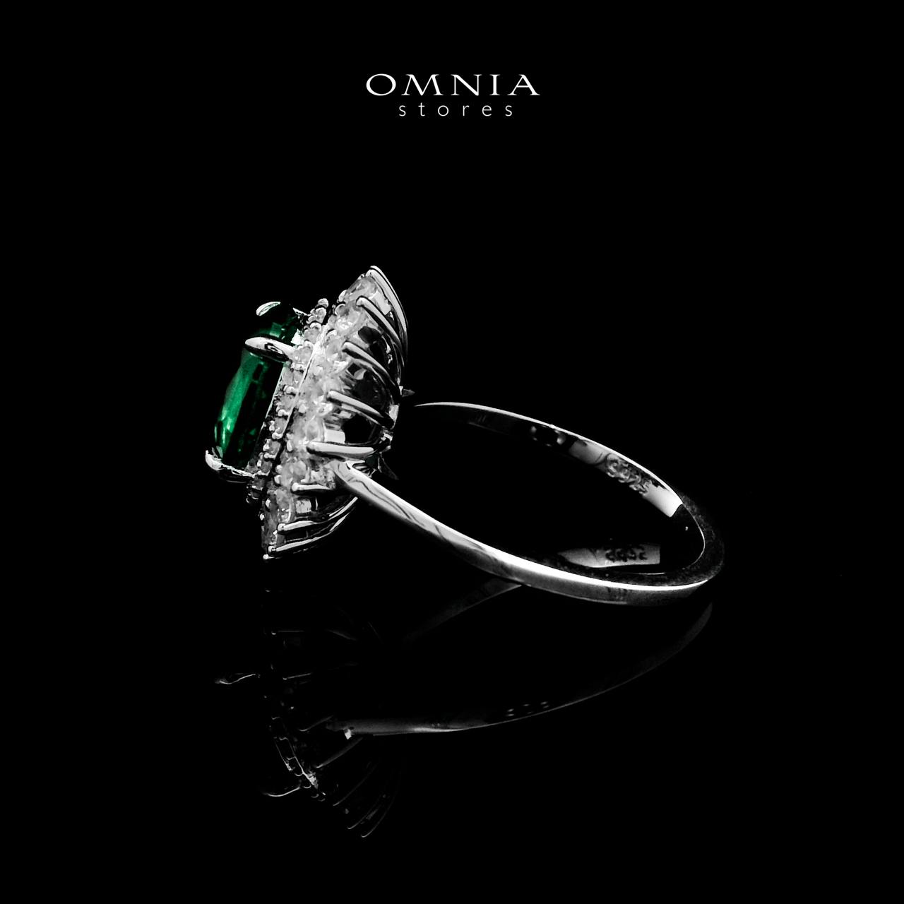 Omnia Hawra Green Ring 92.5 Silver Certified in High Quality Lab Grown Emerald Stone