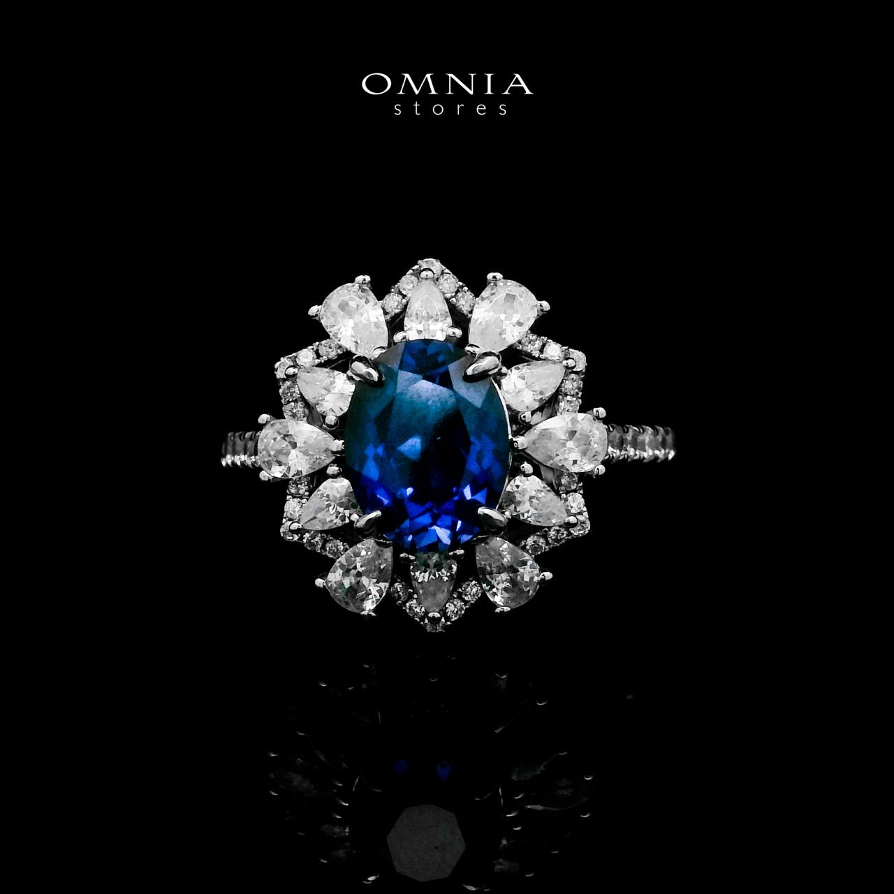 Omnia Hazar Blue Ring 92.5 Silver Certified in High Quality Lab Grown Sapphire Stone
