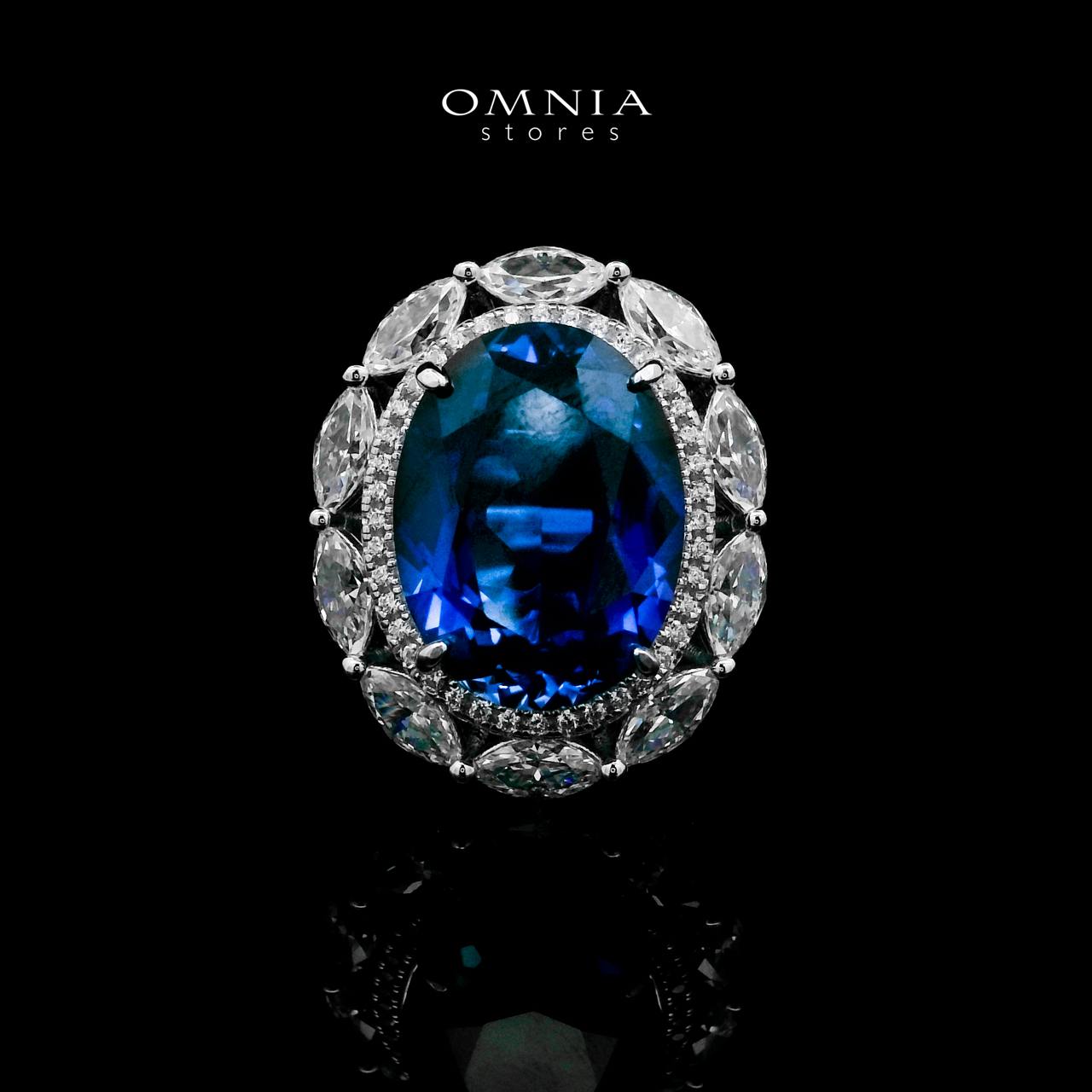Omnia Hind Blue Ring 92.5 Silver Certified in High Quality Lab Grown Sapphire Stone