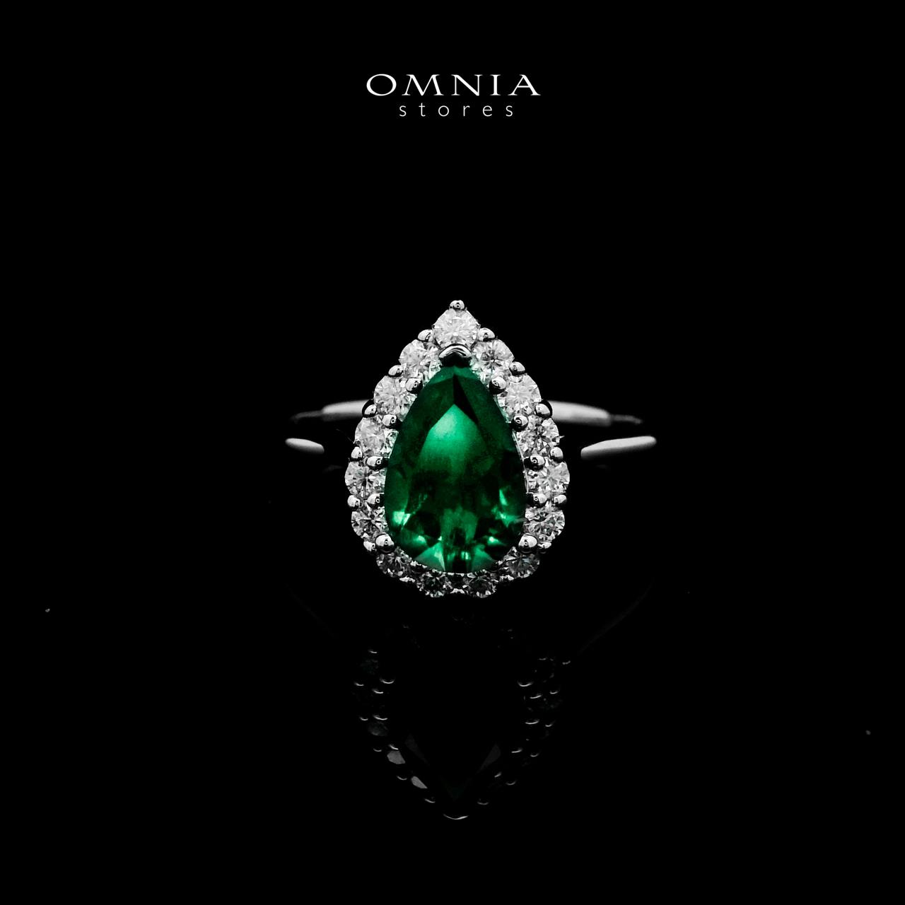 Omnia Ibtihal Green Ring 92.5 Silver Certified in High Quality Lab Grown Emerald Stone