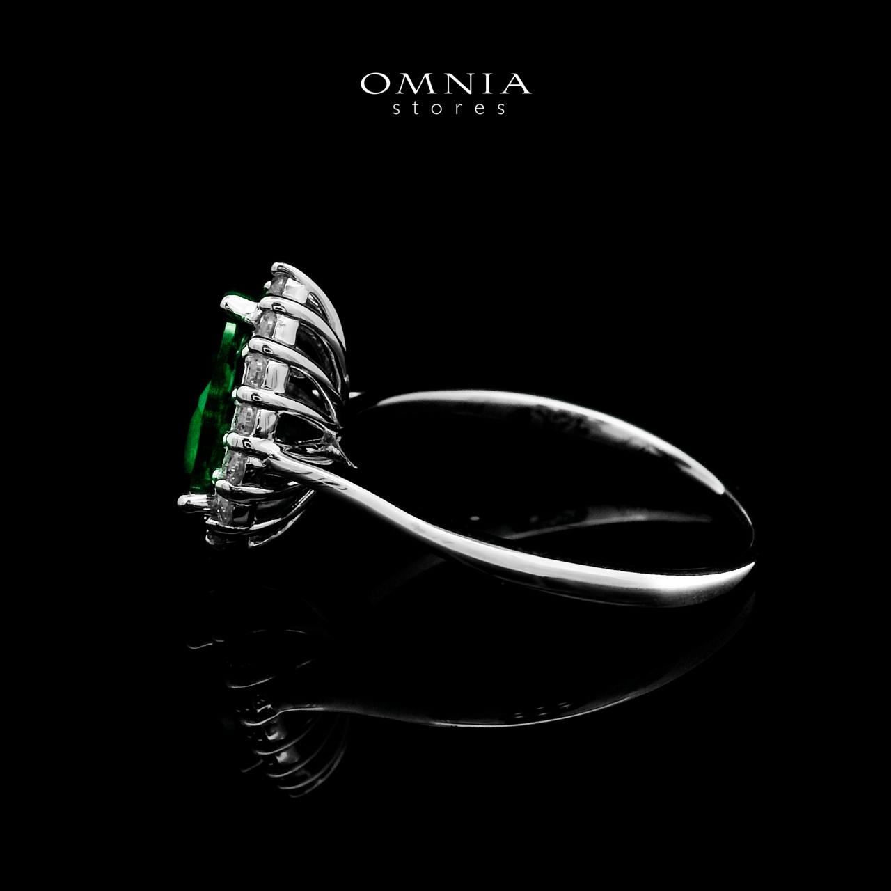 Omnia Ibtihal Green Ring 92.5 Silver Certified in High Quality Lab Grown Emerald Stone