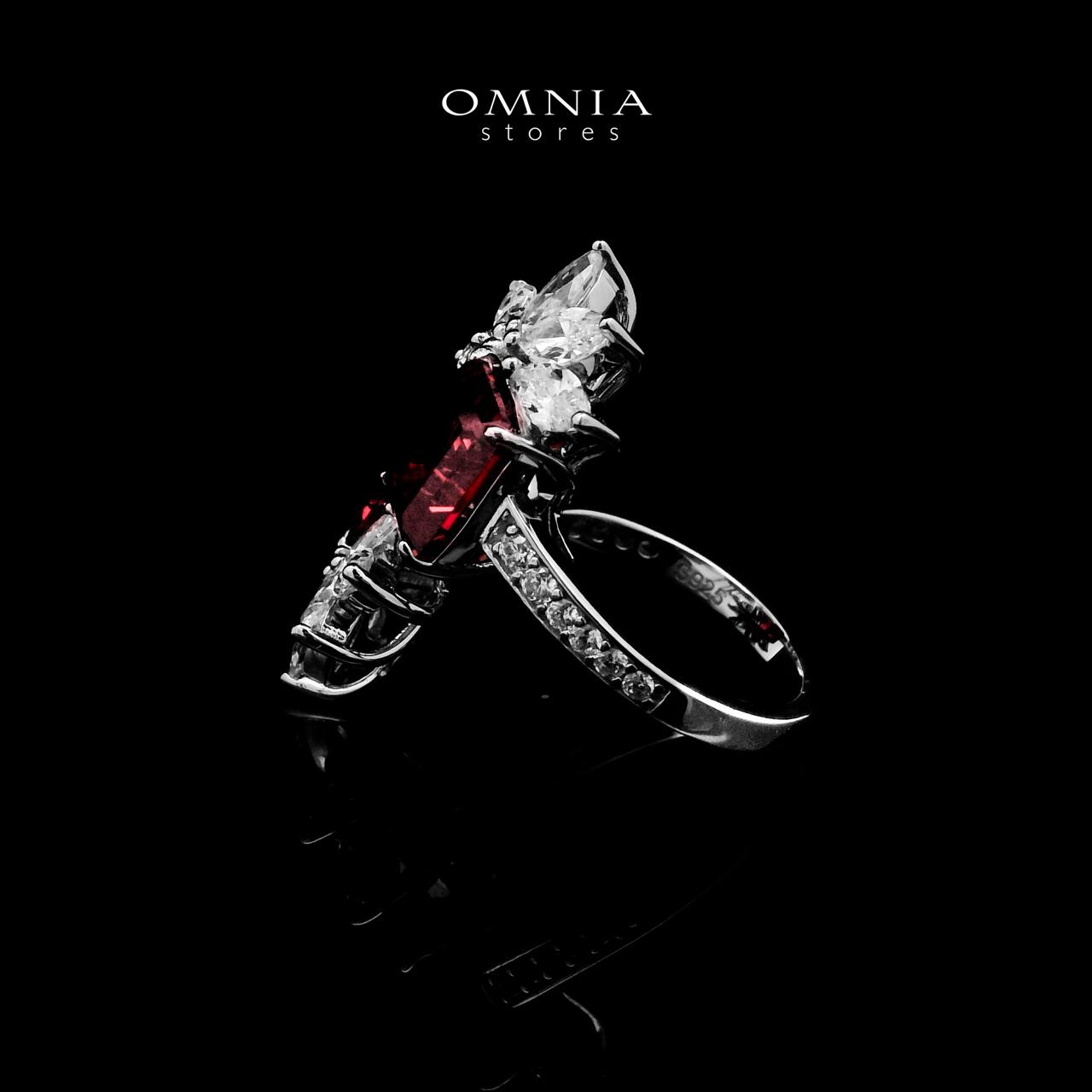 Omnia Itidal Red Ring 92.5 Silver Certified in High Quality Lab Grown Ruby Stone