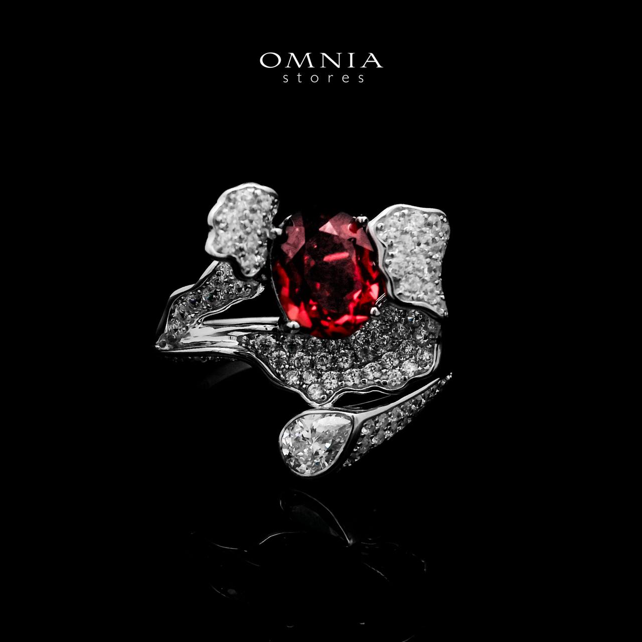 Omnia Jameela Red Ring 92.5 Silver Certified in High Quality Lab Grown Ruby Stone