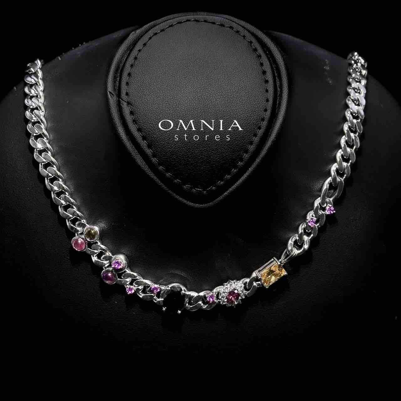 Omnia Taghrid Multi Color Necklace In 925 Silver High Quality Simulated Diamonds