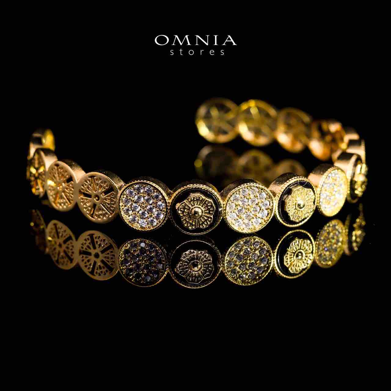 Omnia Golden Cuff With Bracelet and Ring with Black In Rhodium Plated