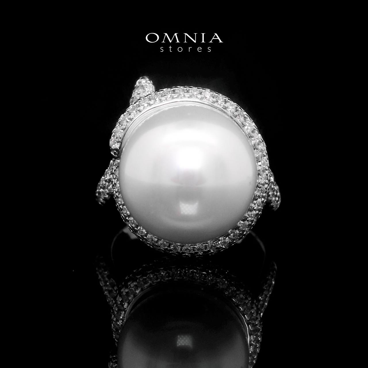 Omnia Leena White Pearl Ring in High Quality Copper Rhodium Plated (Adjustable) - OMNIASTORES UAE