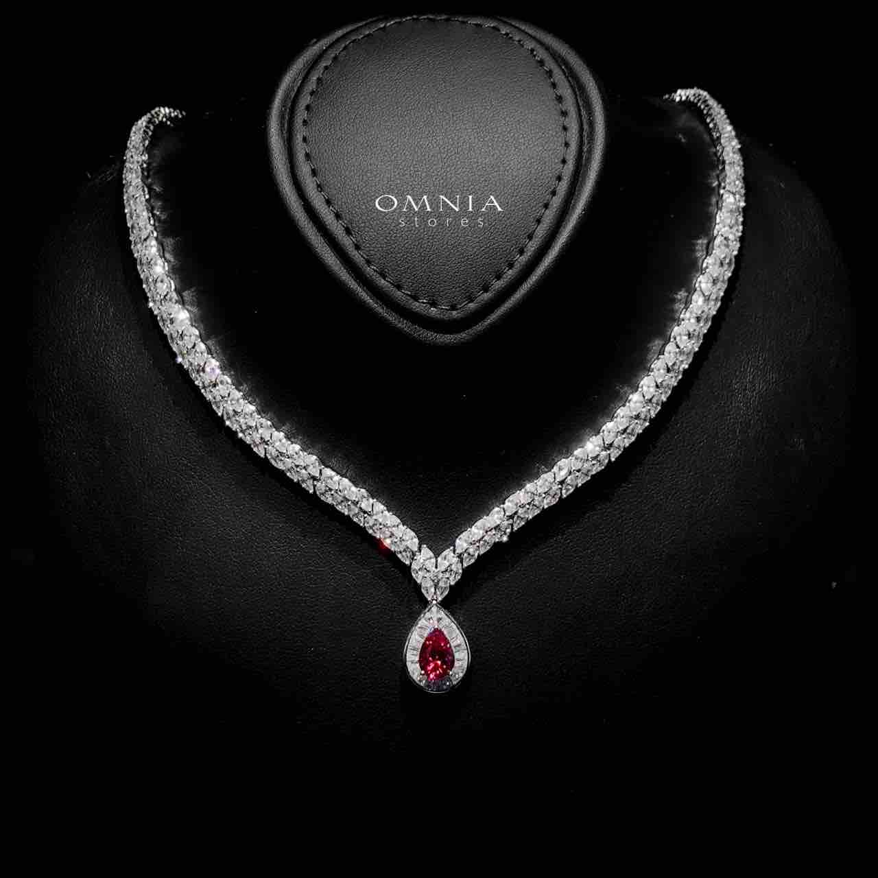 Omnia Aamira Teardrop-Design Bridal Maroon Full Set with High-Quality Zircon Stones in Rhodium-Plated Finish