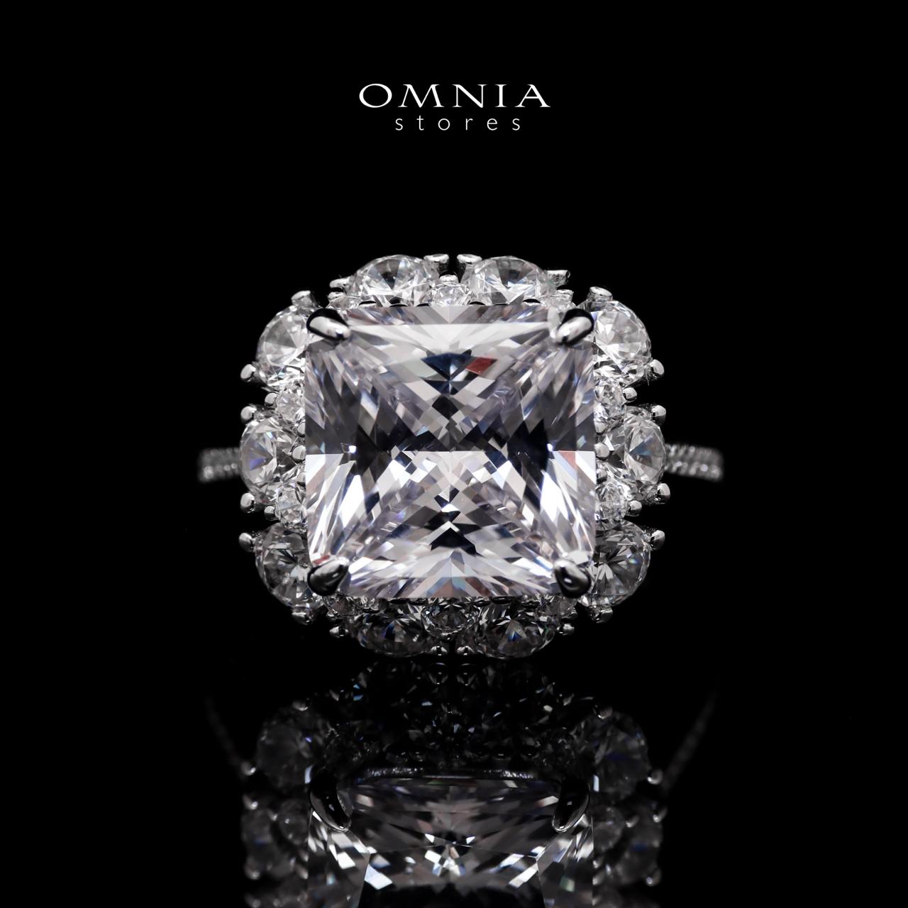Hoor White Princess Cut Statement Ring in 925 Silver with High-Quality Simulated Diamonds