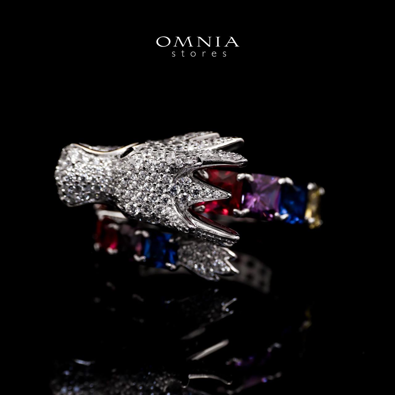 Aya Shine Dragon Design Multicolor Ring in 925 Silver with High-Quality Simulated Diamonds