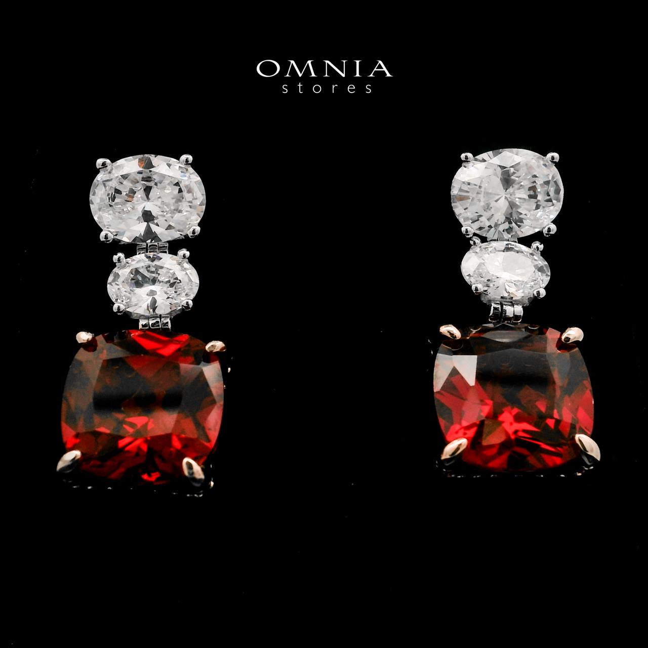 Shadia Red Earrings In 925 Silver High Quality Simulated Diamonds