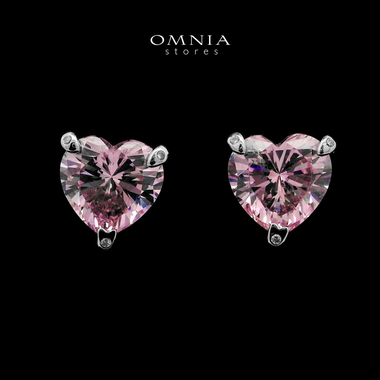 Omnia Shaden Pink Heart Stud Earrings in 925 Silver with High-Quality Simulated Diamonds
