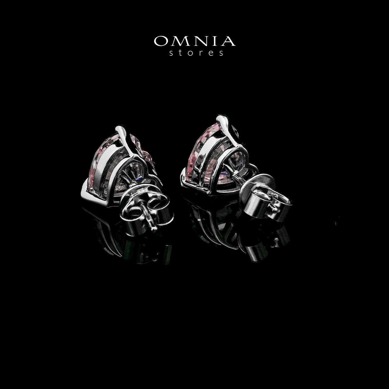 Omnia Shaden Pink Heart Stud Earrings in 925 Silver with High-Quality Simulated Diamonds