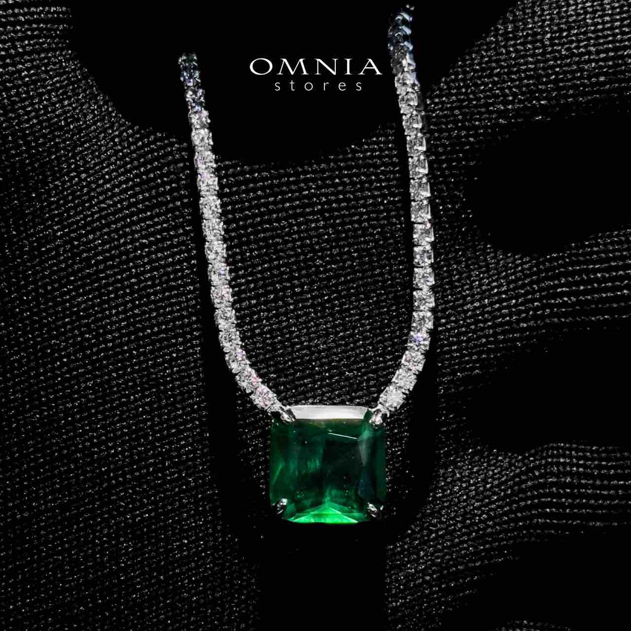 Omnia Bettina Green Necklace 925 Silver in High Quality Simulated Diamonds