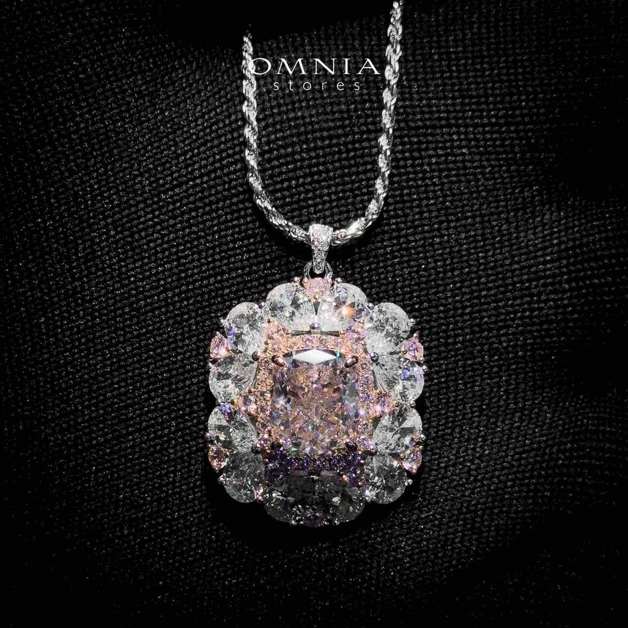 Dubai Pink Floral Design Necklace In 925 Silver High Quality Simulated Diamonds