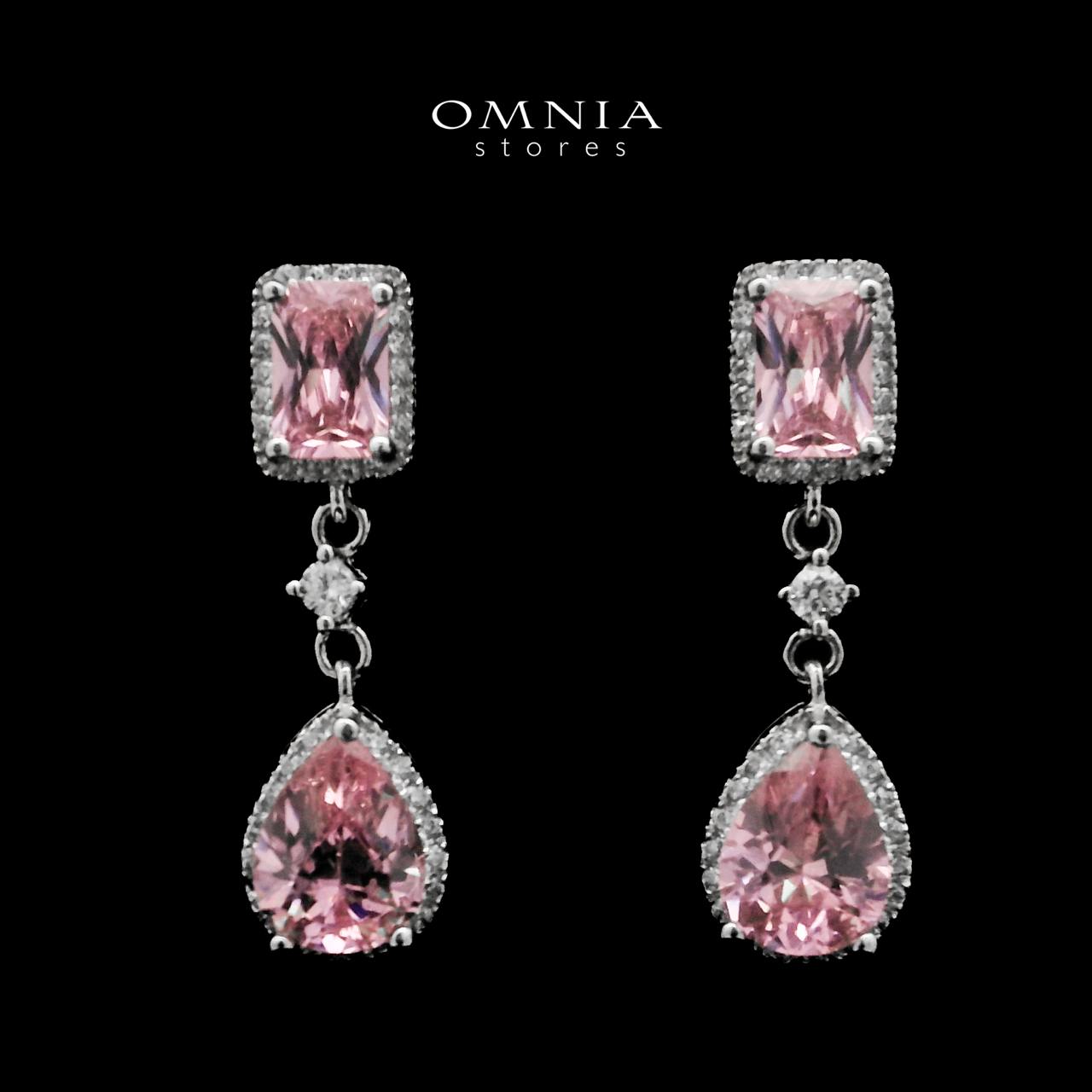 Zeinab Pink Drop Earrings In High-Quality Zircon Stones in a Rhodium Plated