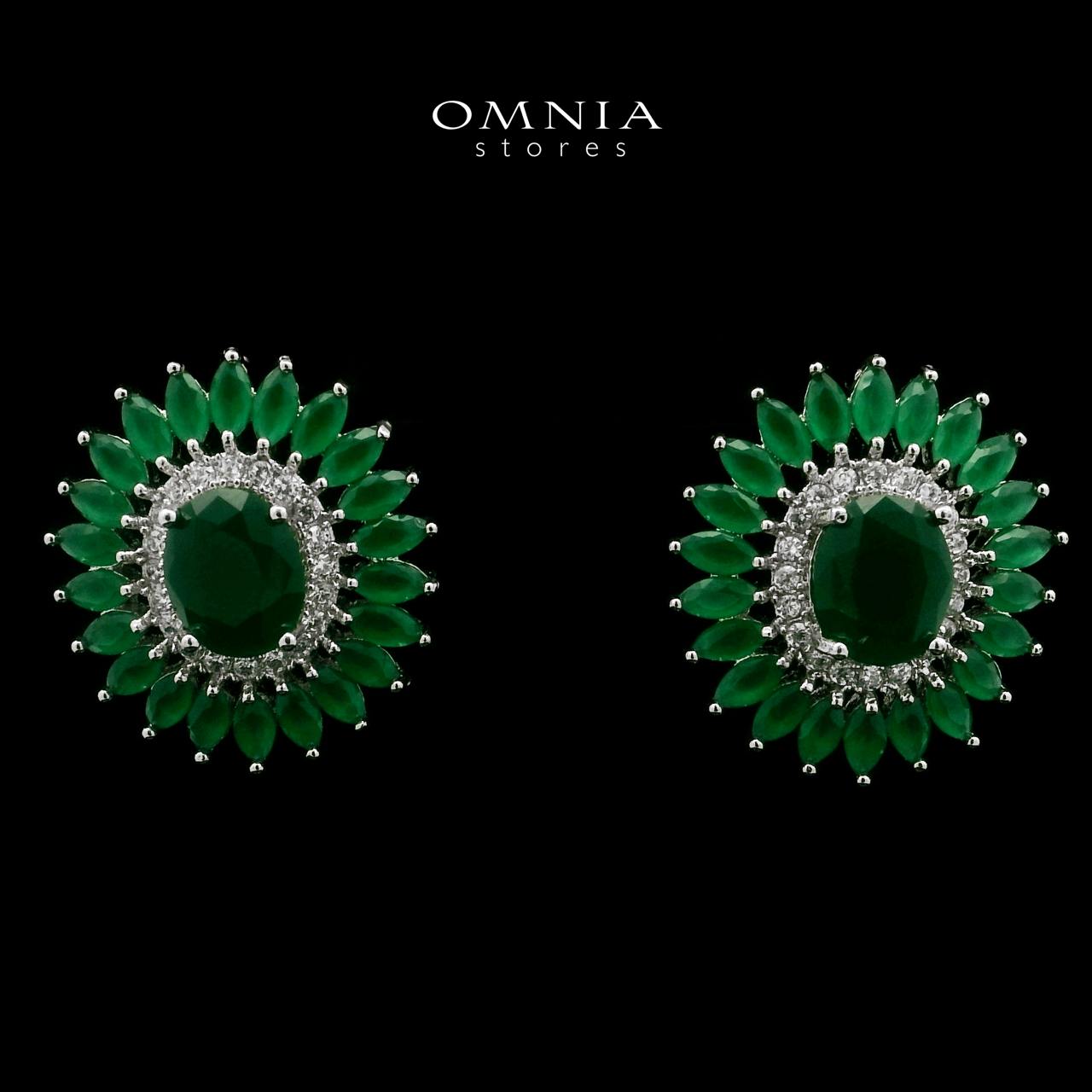 Zohra Green Stud Earrings In High-Quality Zircon Stones in a Rhodium Plated
