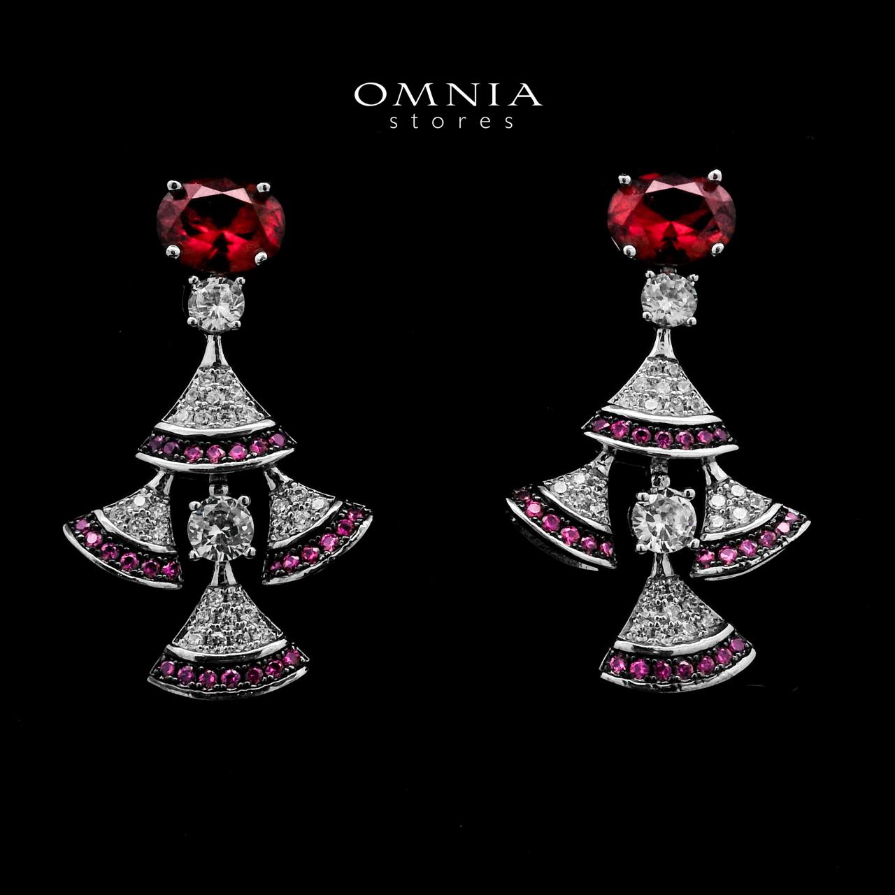 Zuleikha Red Drop Earrings In High-Quality Zircon Stones in a Rhodium Plated
