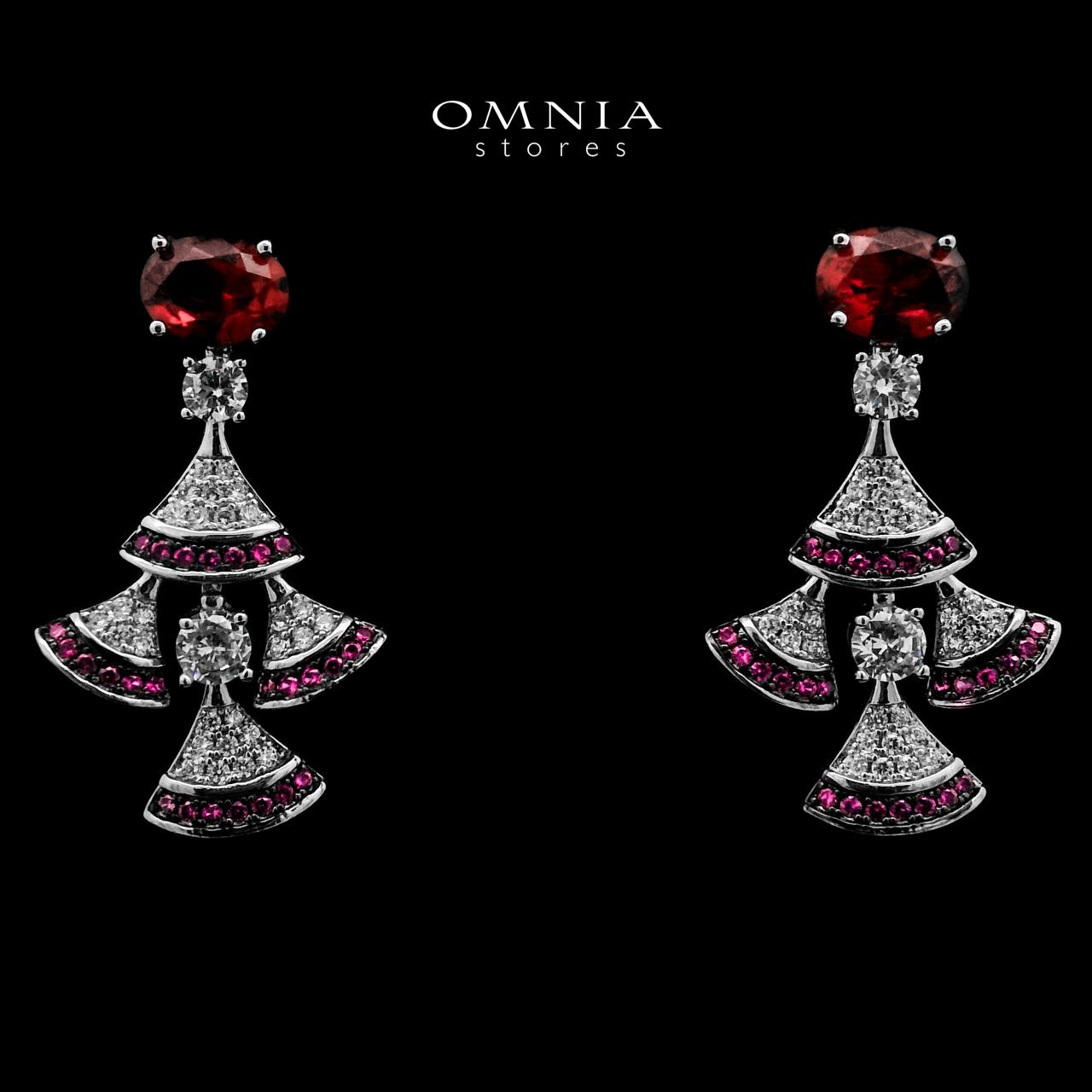 Zuleikha Red Drop Earrings In High-Quality Zircon Stones in a Rhodium Plated