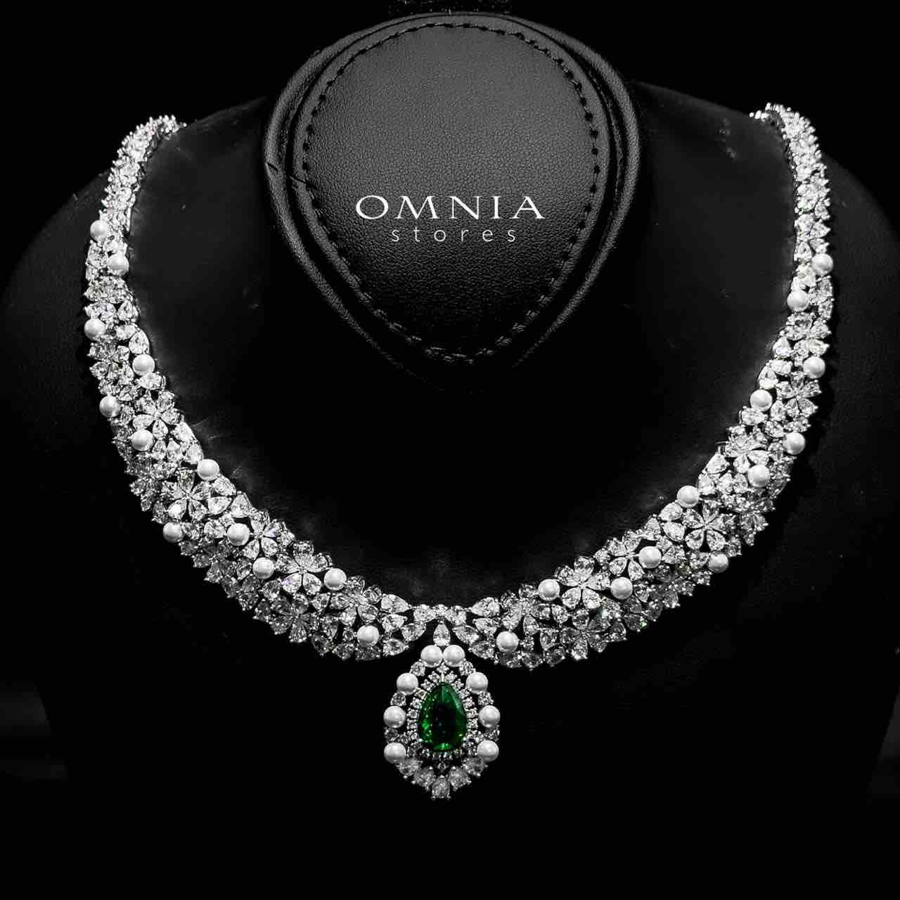 Omnia Aiyesha Green Bridal Full Set in High Quality Zircon Stone in Rhodium Plated