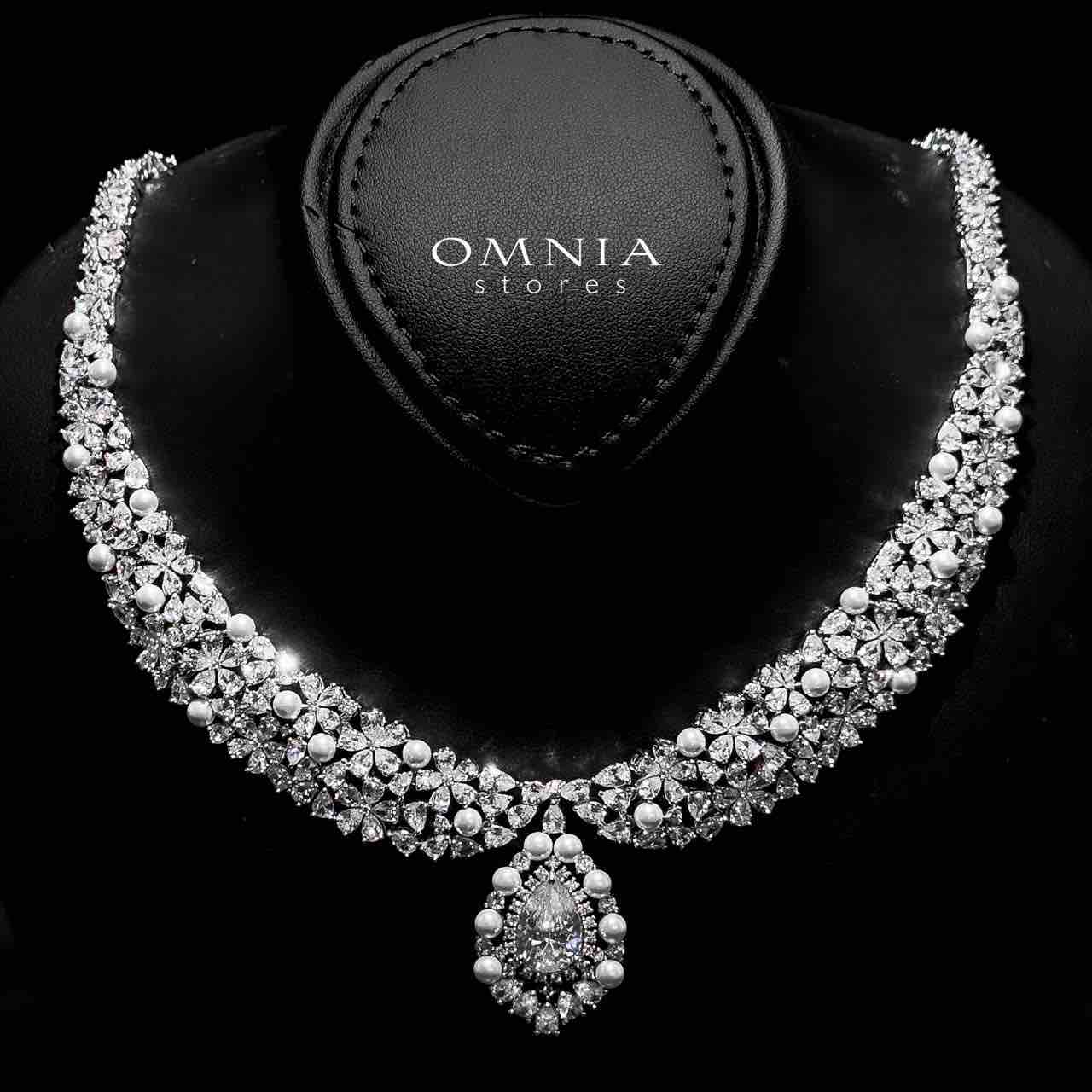 Omnia Aiyesha White Bridal Full Set in High Quality Zircon Stone in Rhodium Plated