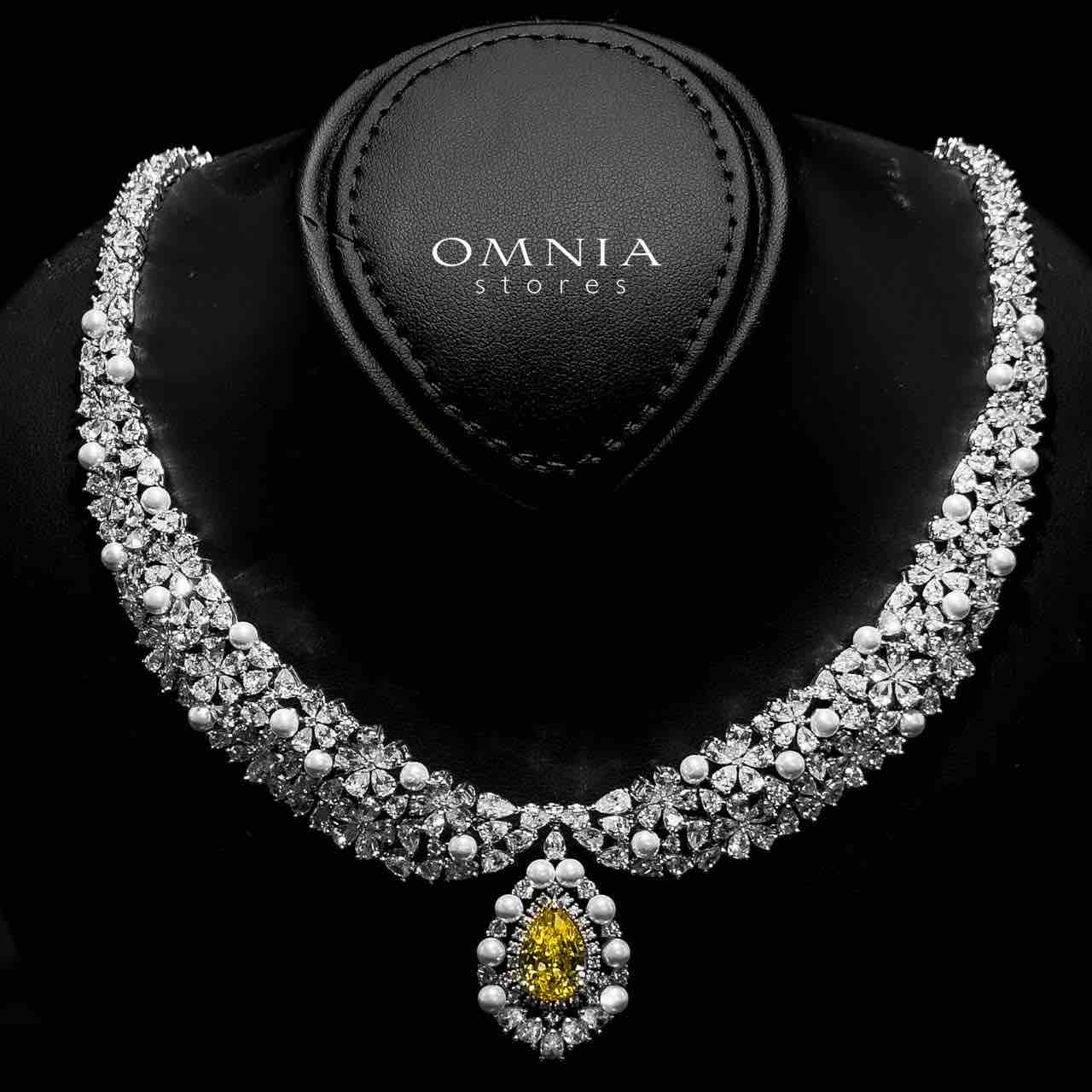 Omnia Aiyesha Yellow Bridal Full Set in High Quality Zircon Stone in Rhodium Plated