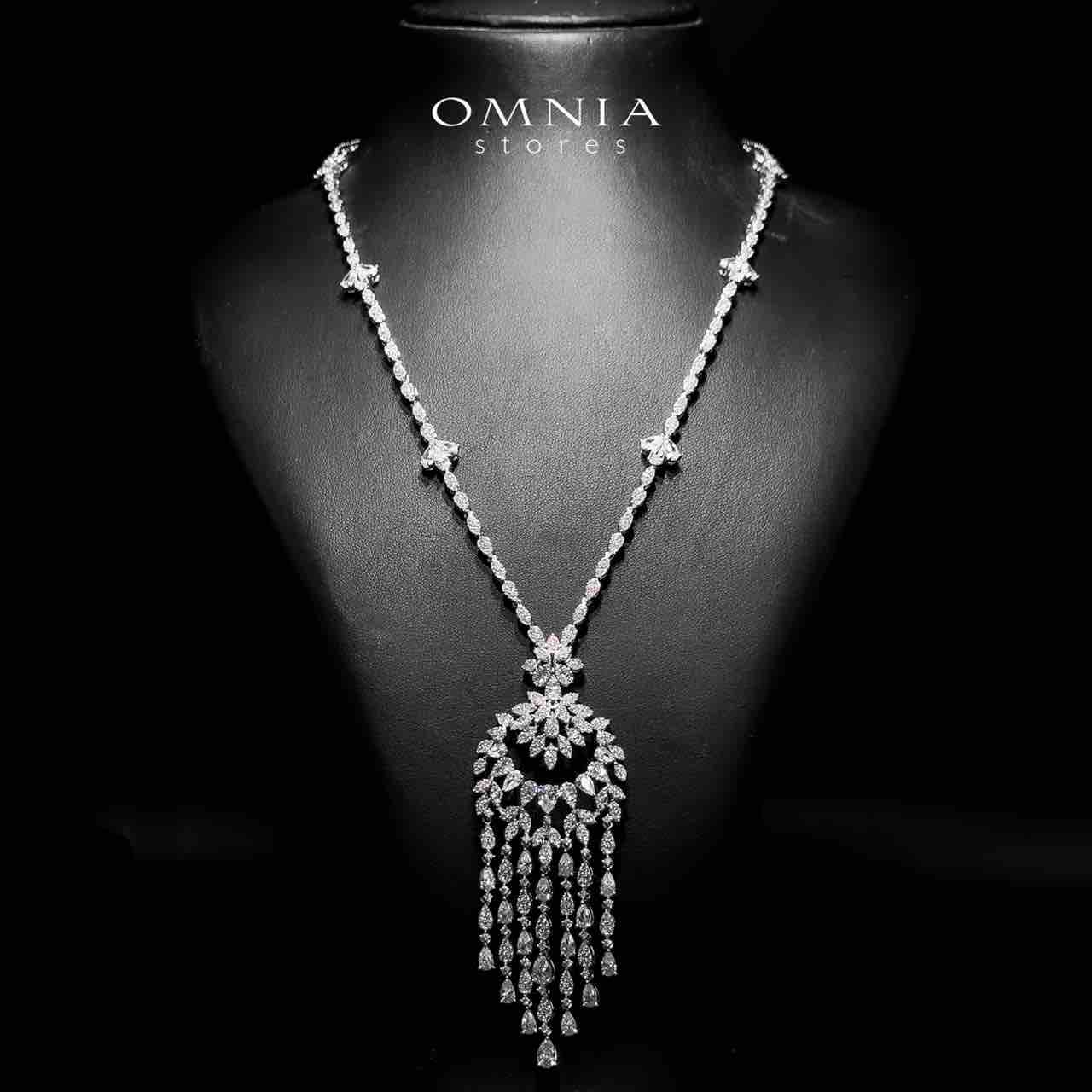 Omnia Abbir White Bridal Long chain Set Accessories High Quality Zircon Stone In Rhodium Plated