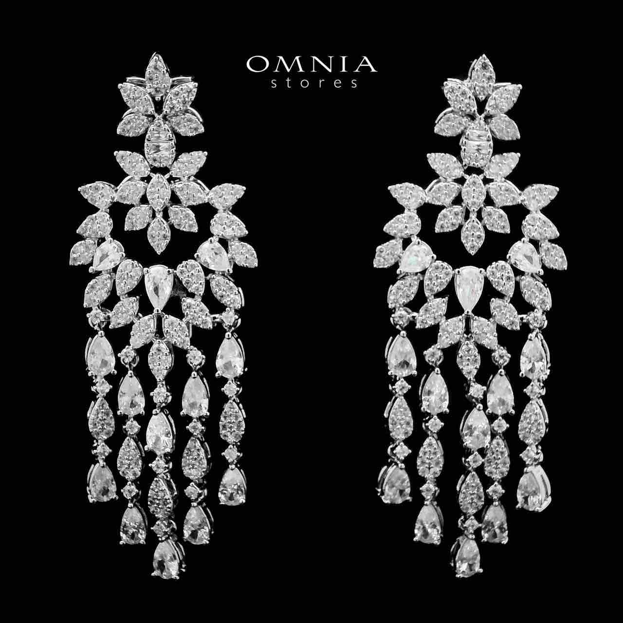 Omnia Abbir White Bridal Long chain Set Accessories High Quality Zircon Stone In Rhodium Plated
