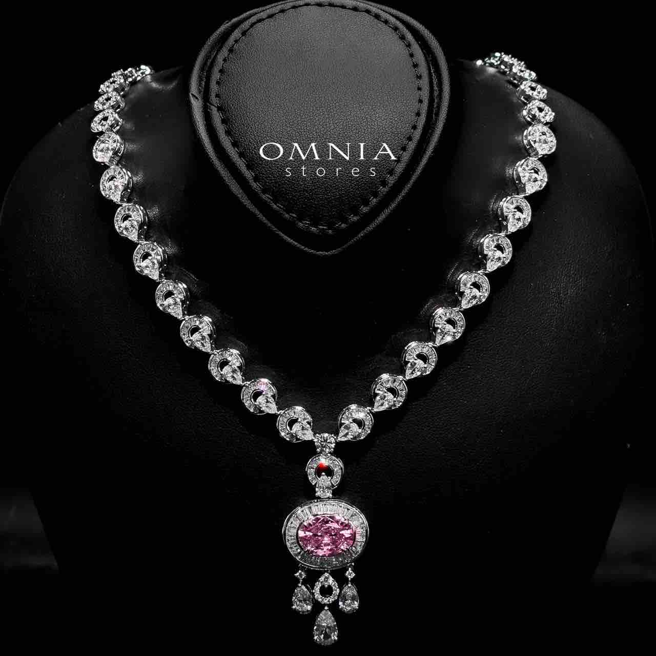 Omnia Hayah Pink Bridal Full Set in High Quality Zircon Stone in Rhodium Plated