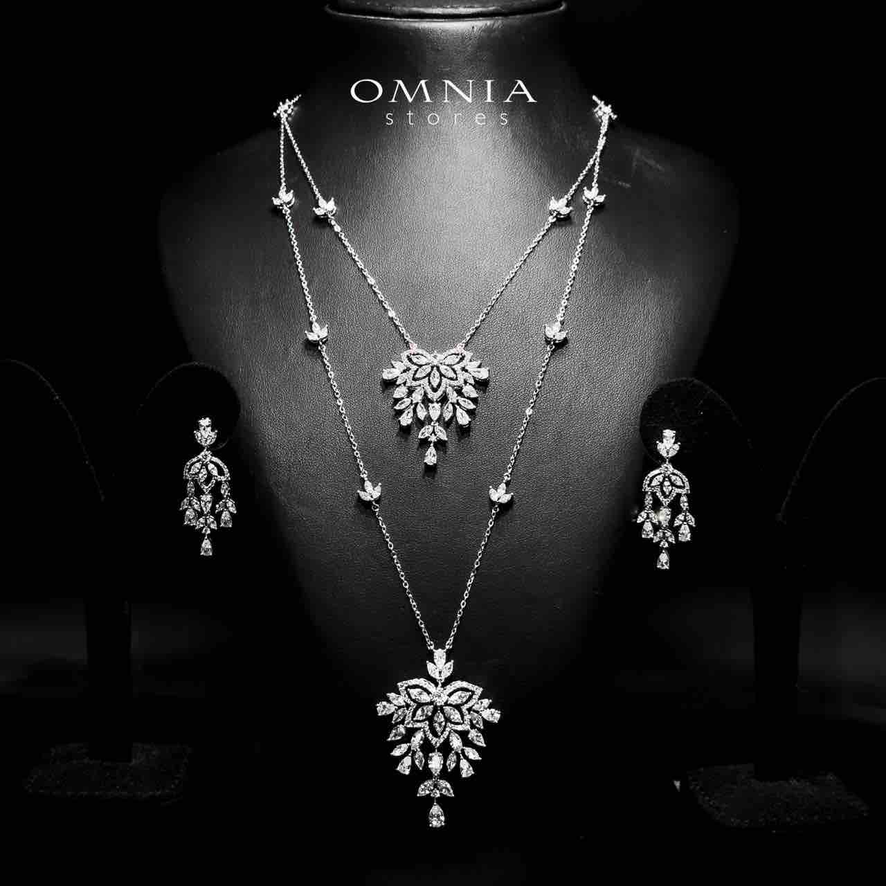 Ahoo White Bridal Long chain Set Accessories High Quality Zircon Stone In Rhodium Plated