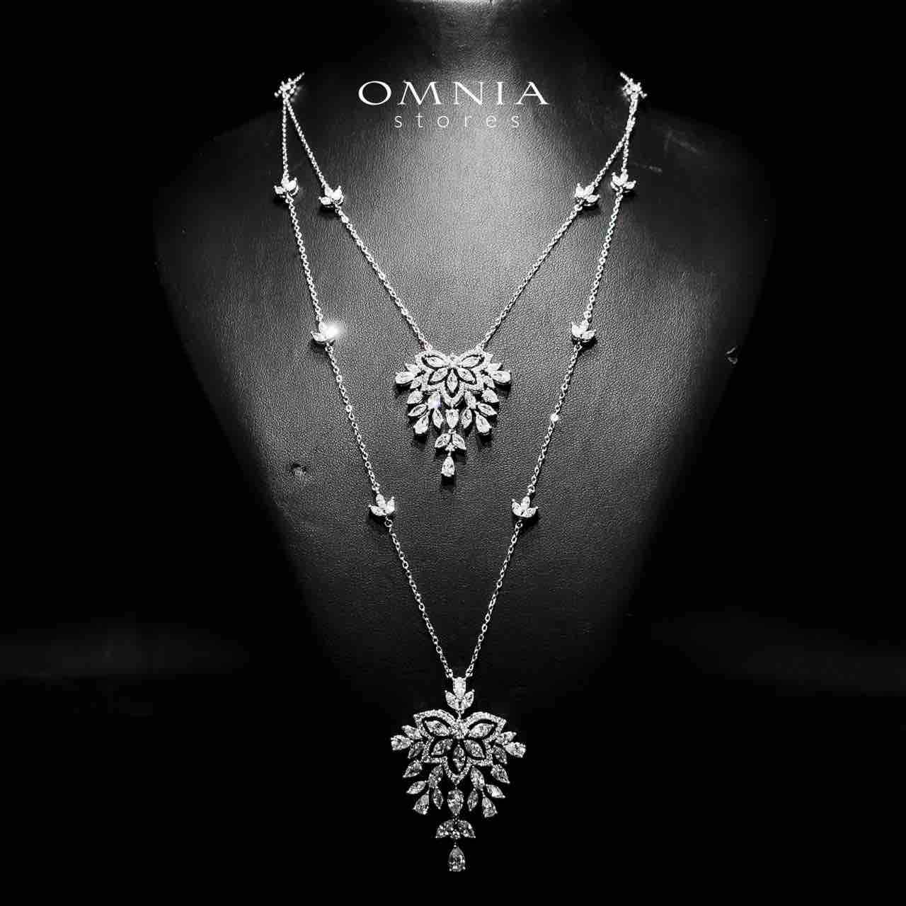 Ahoo White Bridal Long chain Set Accessories High Quality Zircon Stone In Rhodium Plated