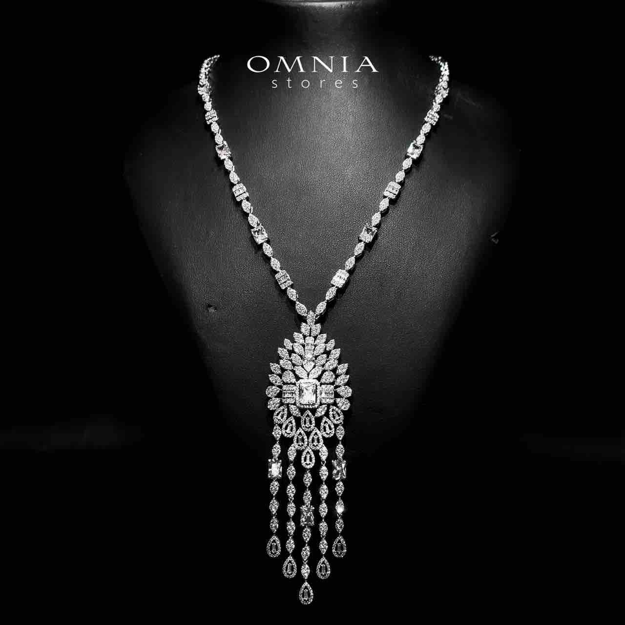Sharjaha White Bridal Long chain Set Accessories High Quality Zircon Stone In Rhodium Plated