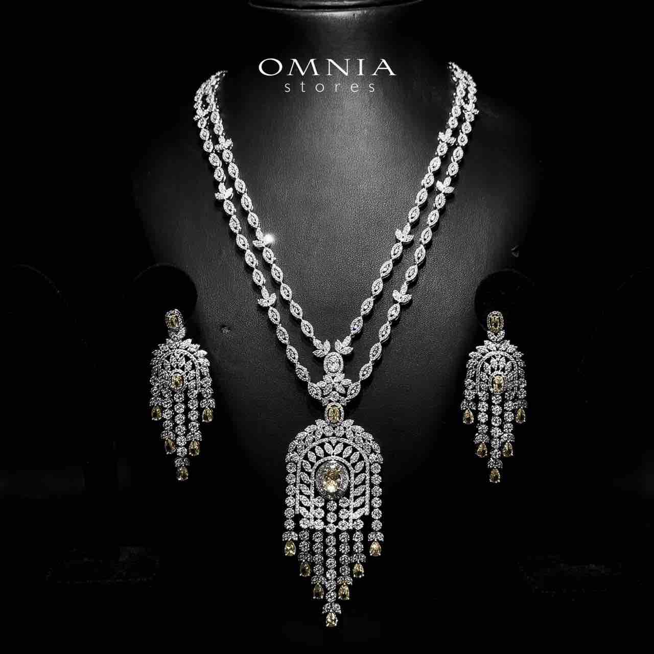 Àmaal Yellow Bridal Long chain Set Accessories High Quality Zircon Stone In Rhodium Plated