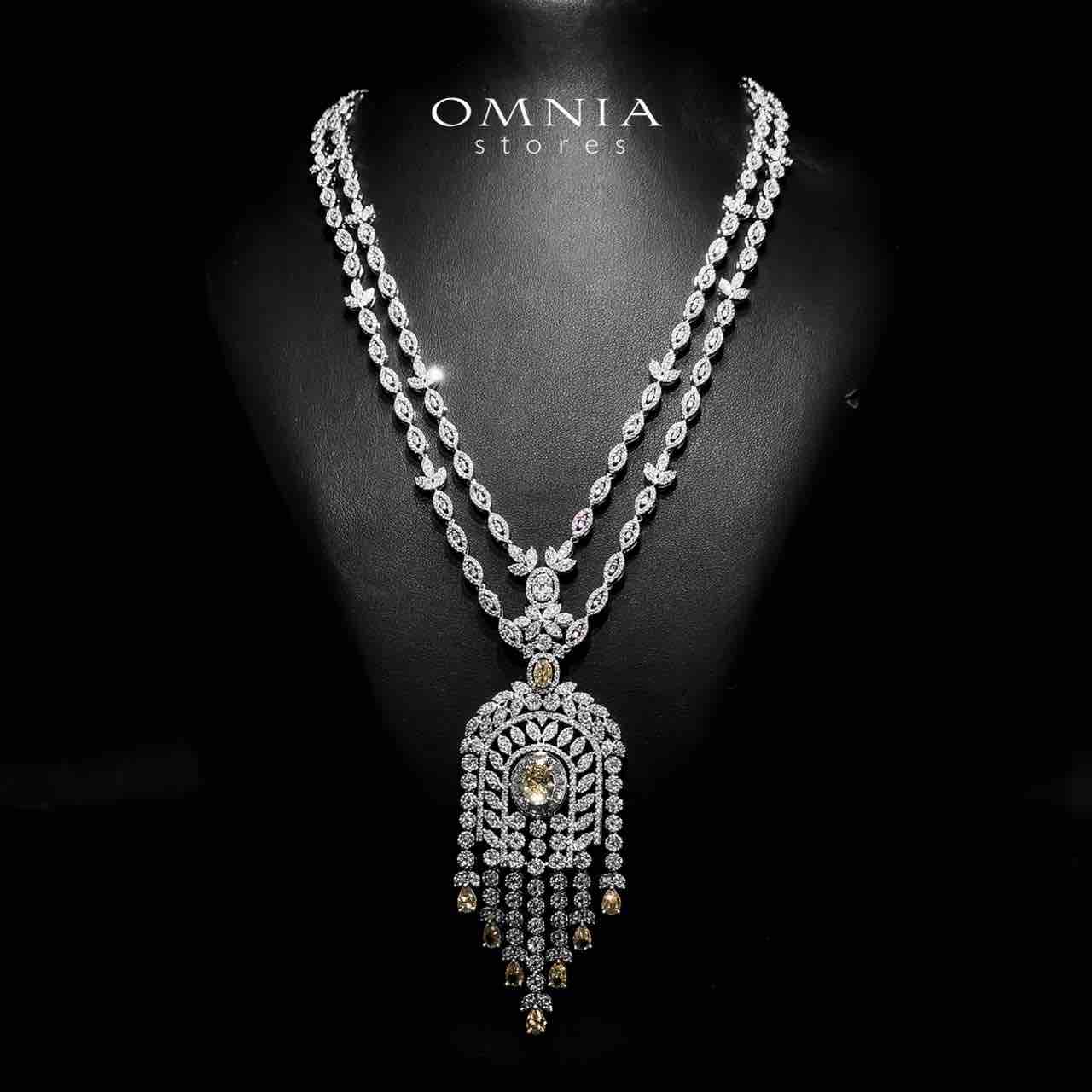 Àmaal Yellow Bridal Long chain Set Accessories High Quality Zircon Stone In Rhodium Plated
