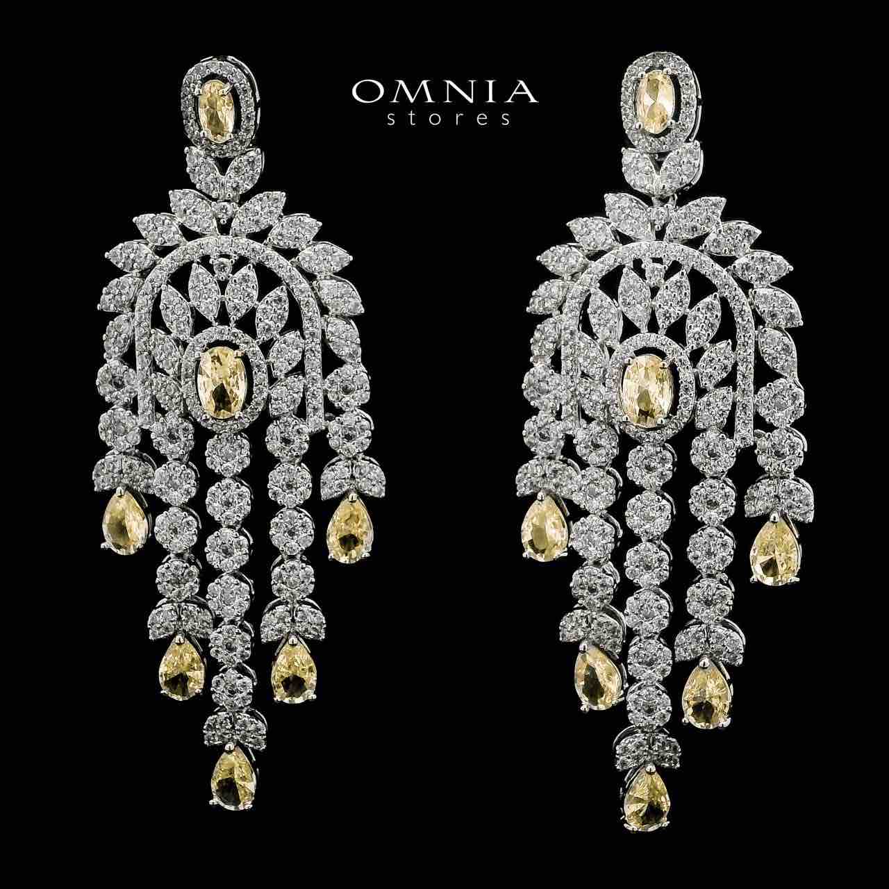 Àmaal Yellow Bridal Long chain Set Accessories High Quality Zircon Stone In Rhodium Plated