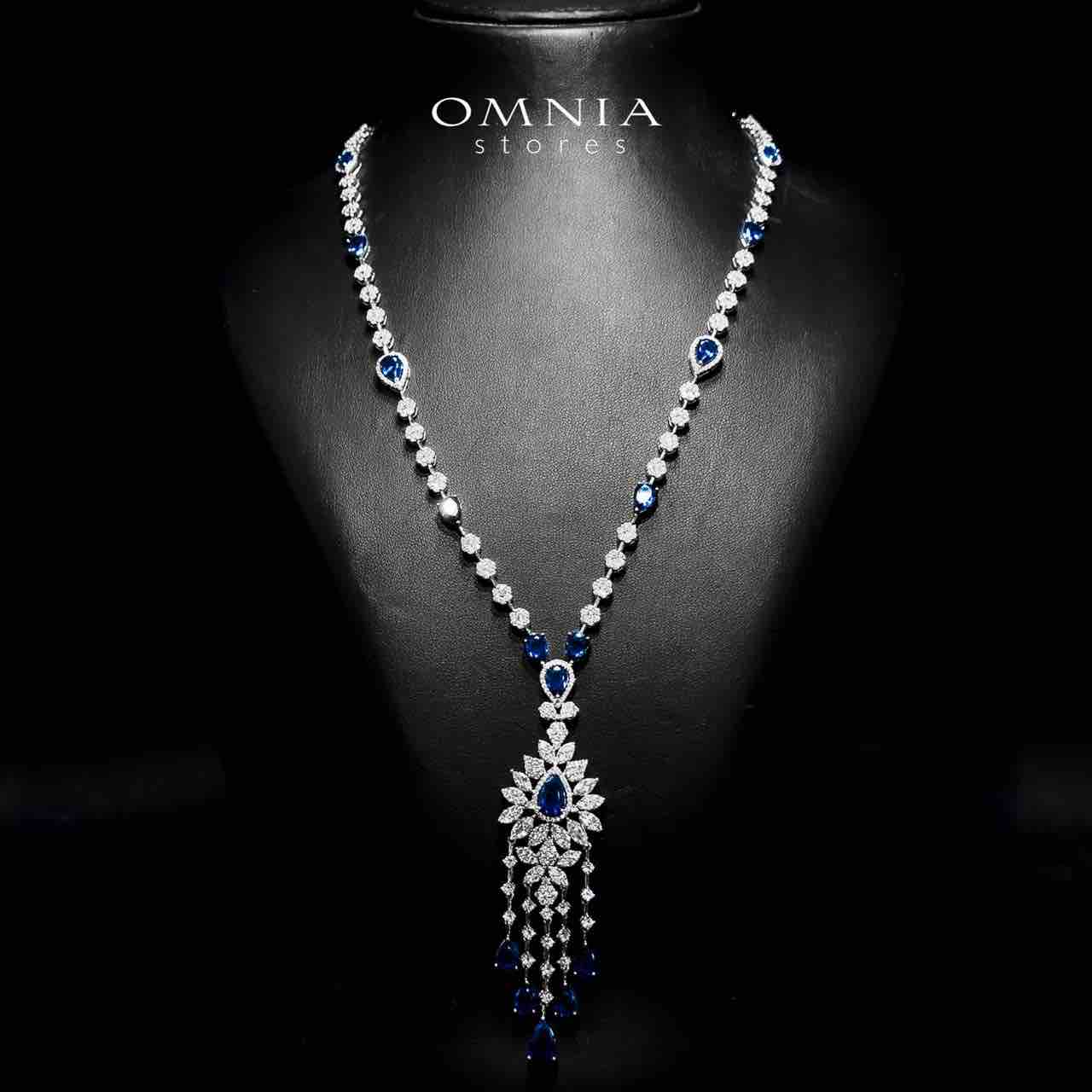 Azadeh Blue Bridal Long chain Set Accessories High Quality Zircon Stone In Rhodium Plated - OMNIASTORES UAE
