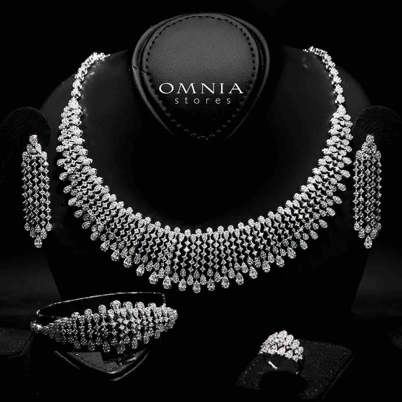 Omnia Behnaz White Bridal Full Set in High Quality Zircon Stone in Rhodium Plated - OMNIASTORES UAE