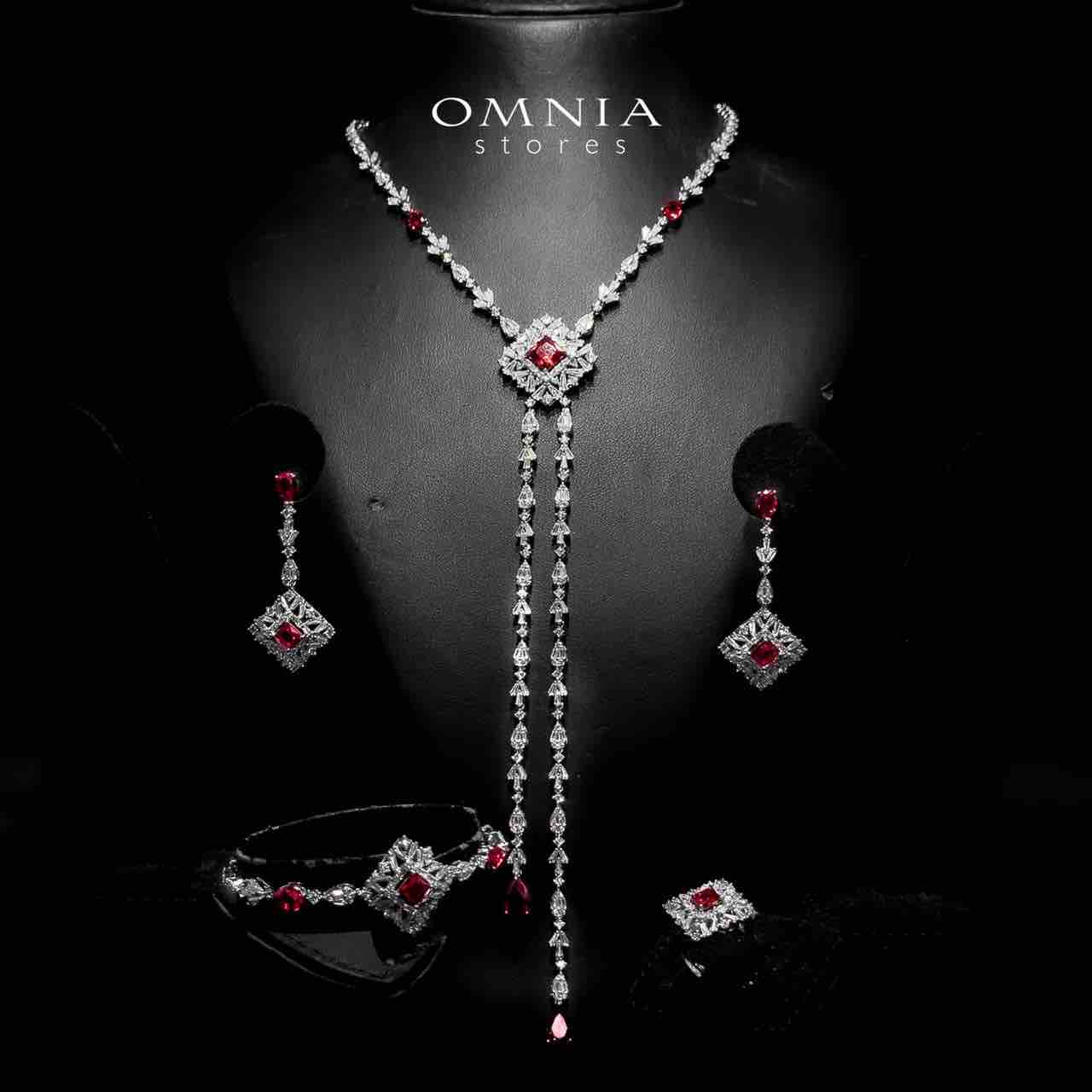 Omnia Donya Red Long Chain Full Set in High Quality Zircon Stone in Rhodium Plated - OMNIASTORES UAE