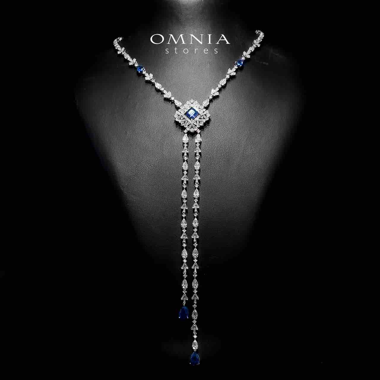 Omnia Donya Blue Long Chain Full Set in High Quality Zircon Stone in Rhodium Plated - OMNIASTORES UAE