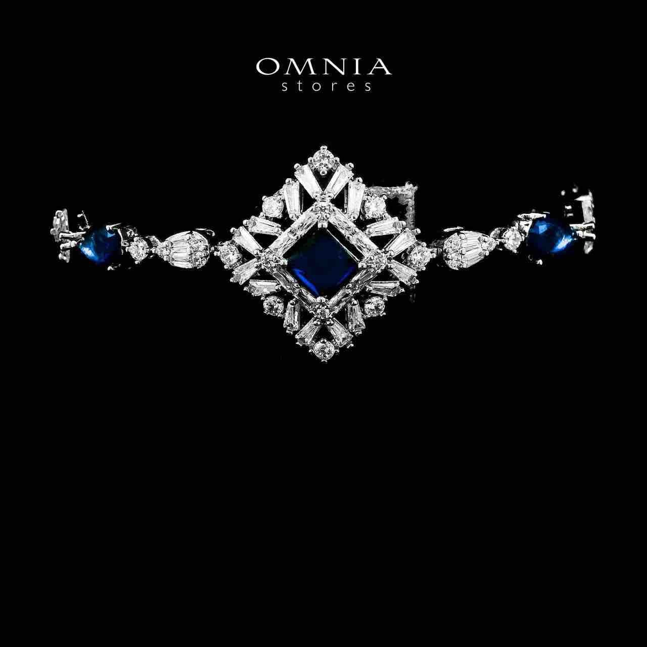 Omnia Donya Blue Long Chain Full Set in High Quality Zircon Stone in Rhodium Plated - OMNIASTORES UAE