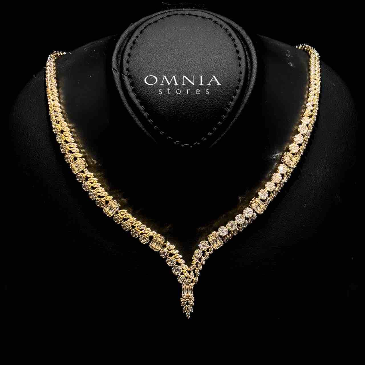 Omnia Elham Gold Plated Bridal Full Set in High Quality Zircon Stone in Rhodium Plated
