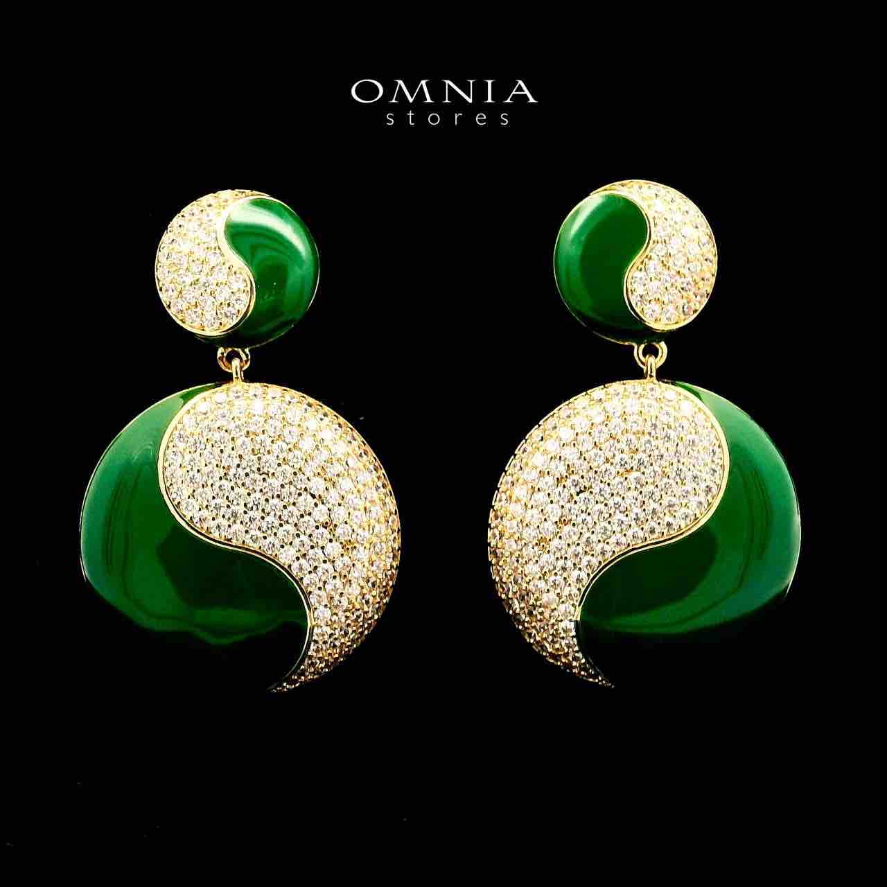 Golnaz Green Gold Plated Earrings in High Quality Zircon Stone in Rhodium Plated