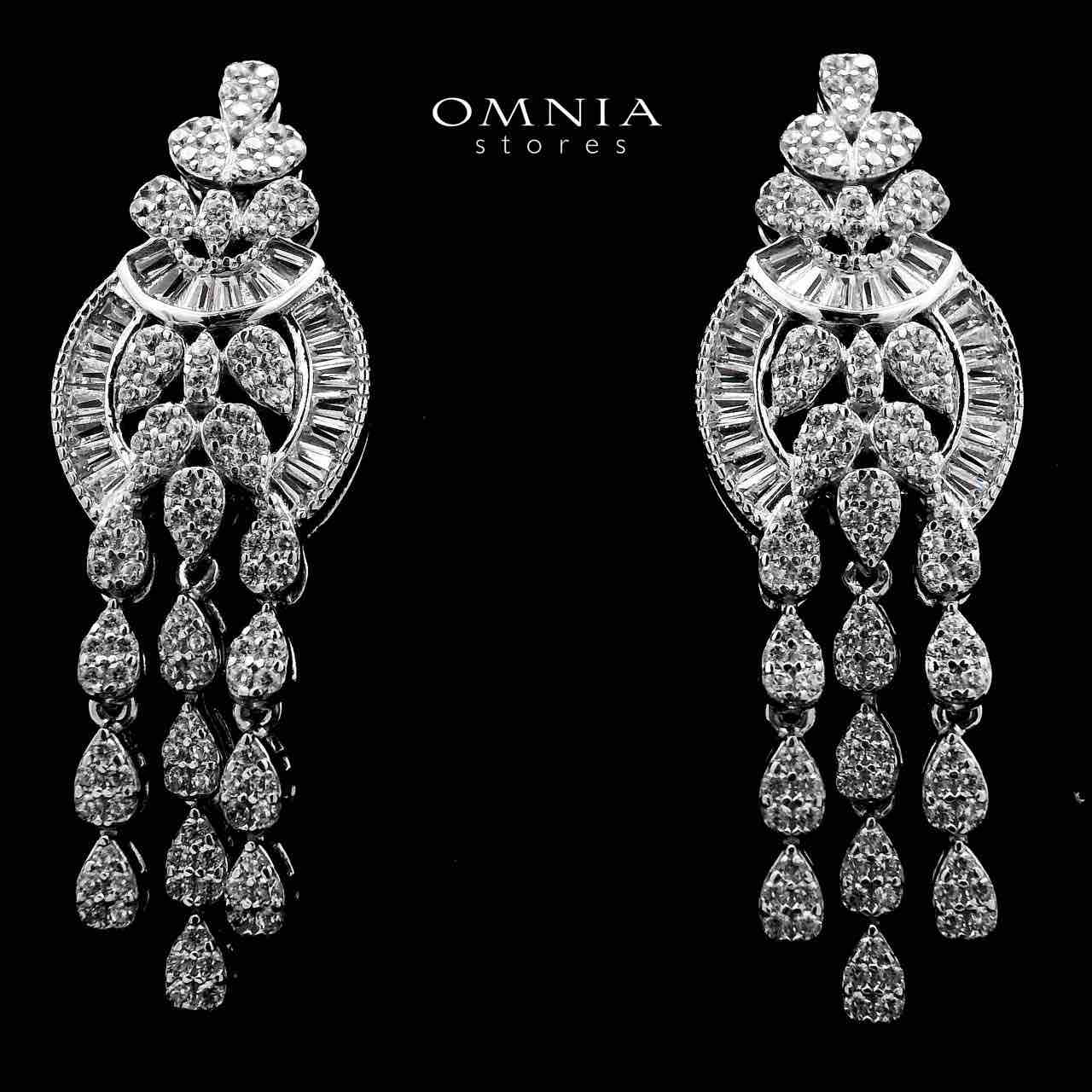 Hasti Drop Silver Color Earrings in High Quality Zircon Stone in Rhodium Plated
